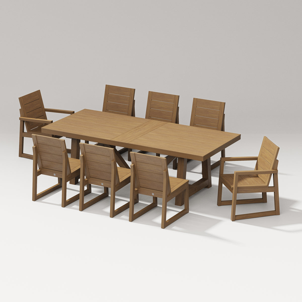 POLYWOOD PW Designer Series Elevate 9-Piece A-Frame Table Dining Set with PW Designer Series Elevate Dining Side Chair in Natural