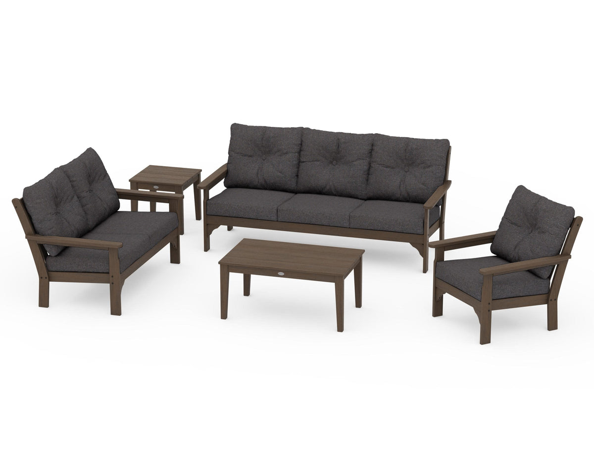 POLYWOOD Vineyard 5-Piece Deep Seating Set with Sofa in Kona / Ash Charcoal