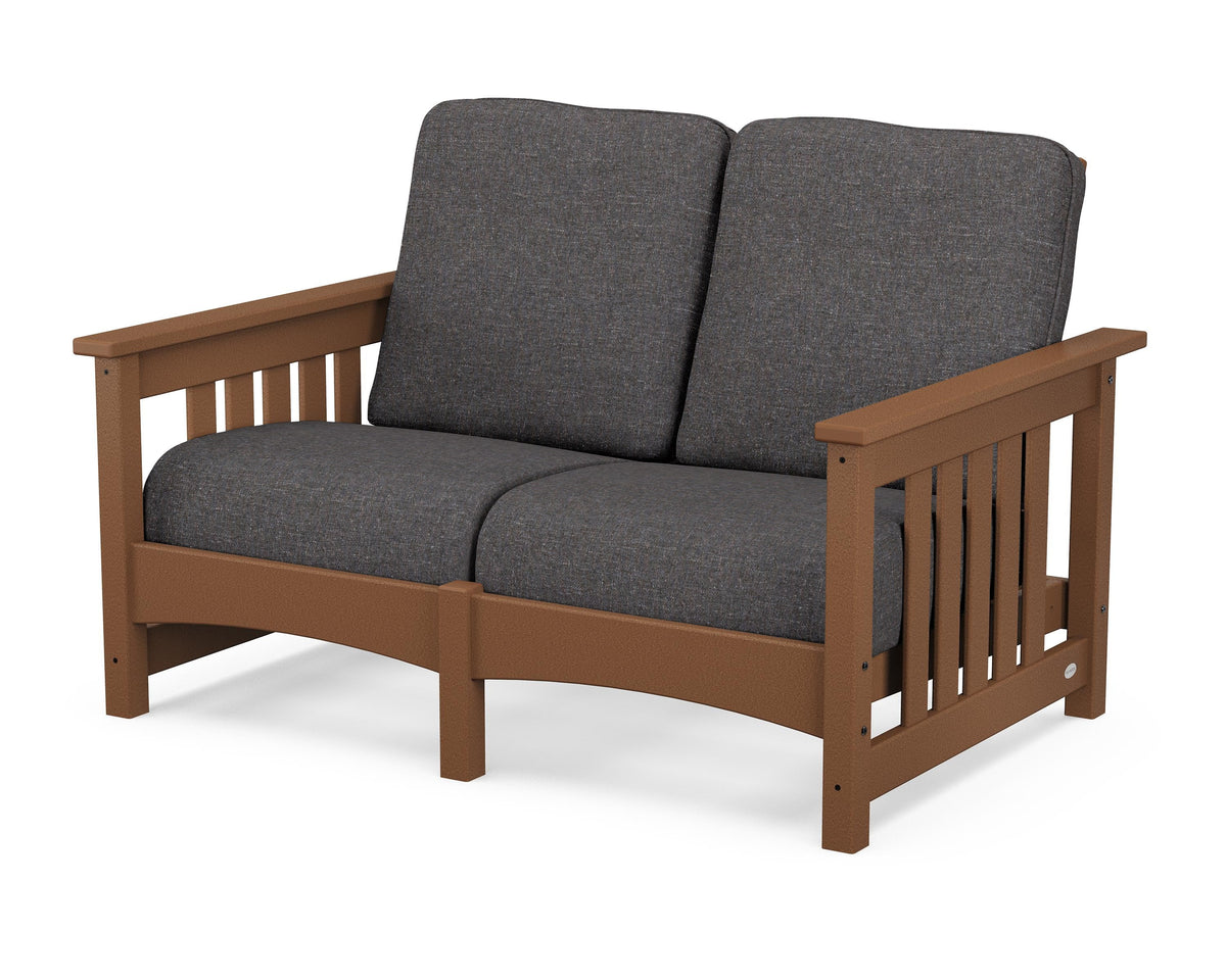 POLYWOOD Club Mission Loveseat in Teak / Ash Charcoal