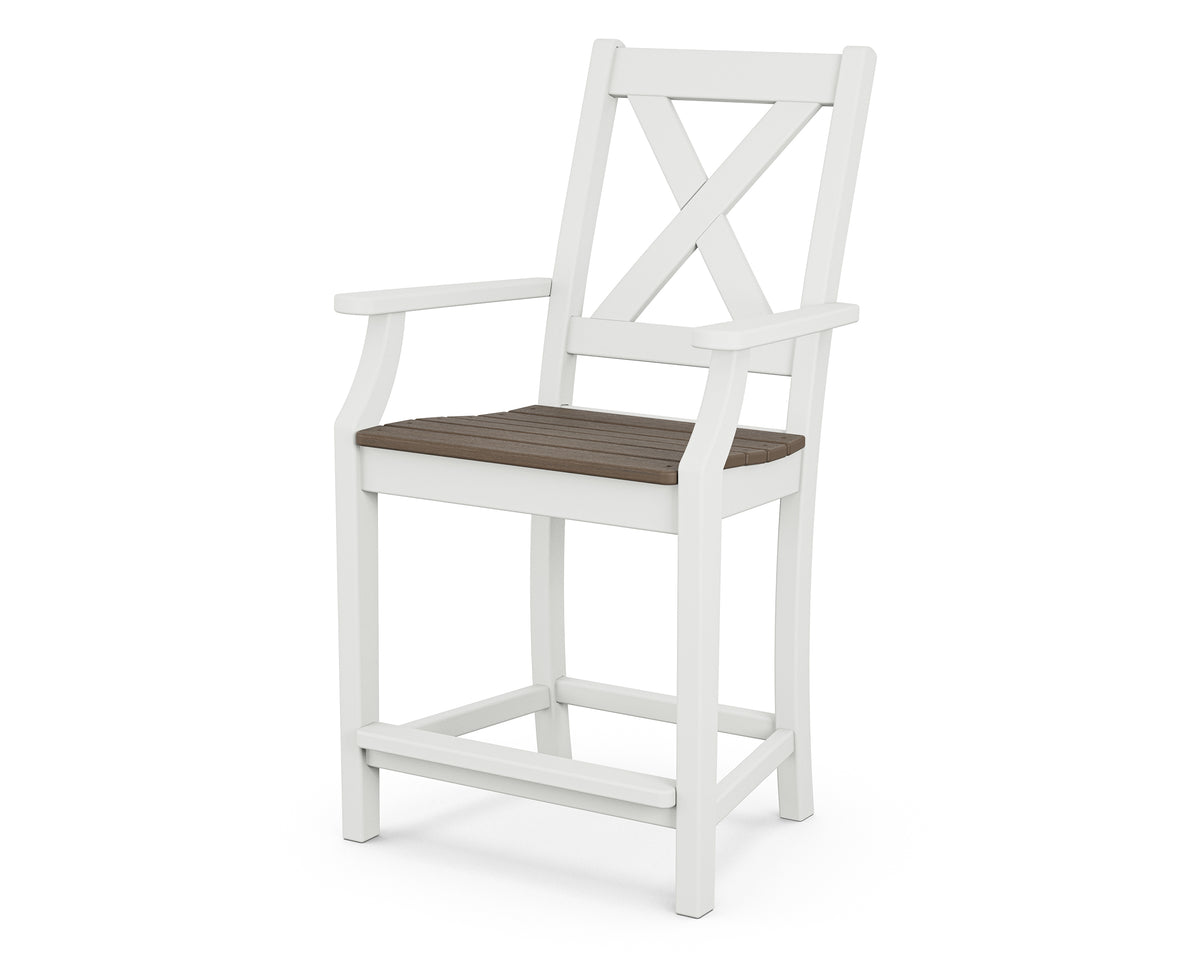 POLYWOOD Braxton Counter Arm Chair in White / Kona