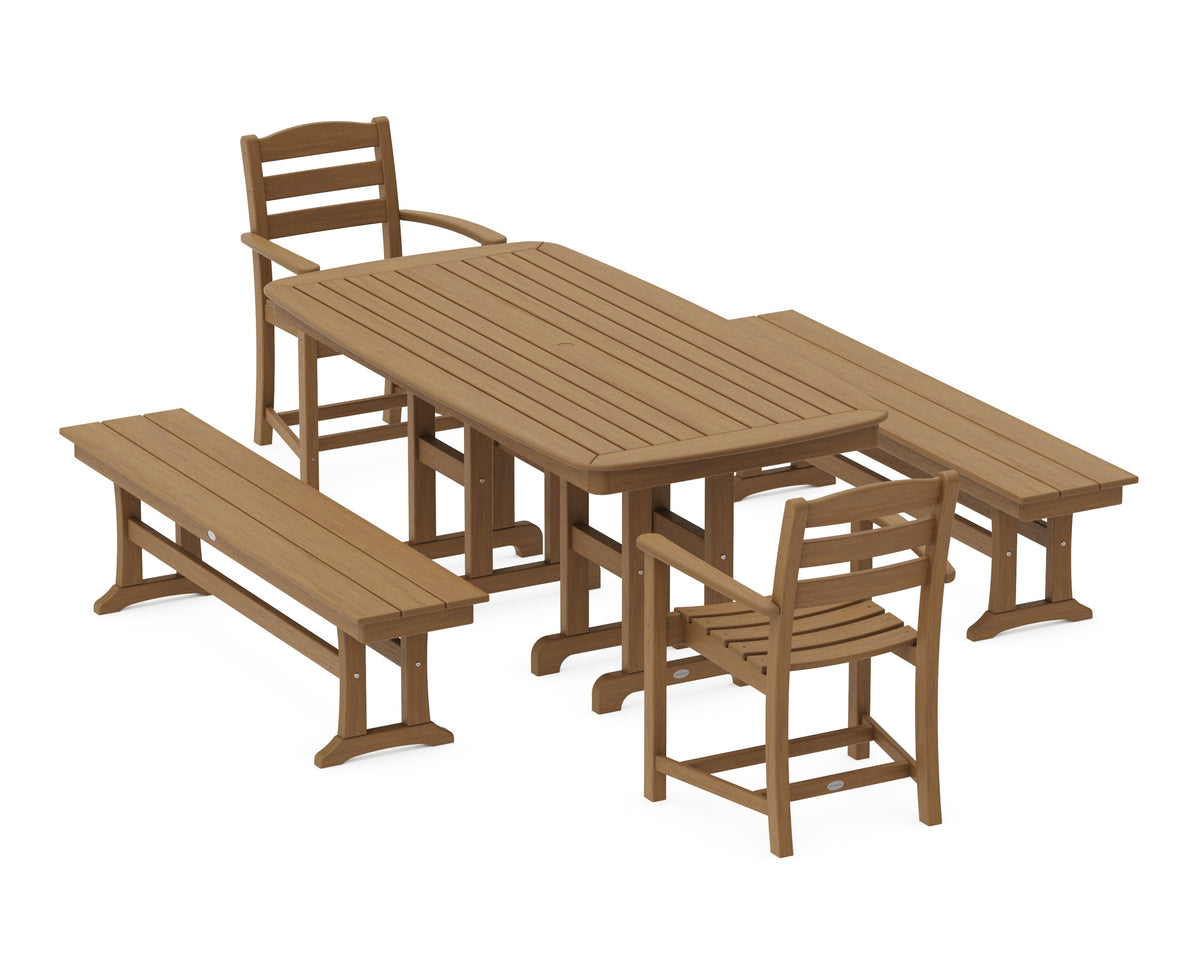 POLYWOOD La Casa Café 5-Piece Dining Set with Benches - 37" x 72" Table in Natural