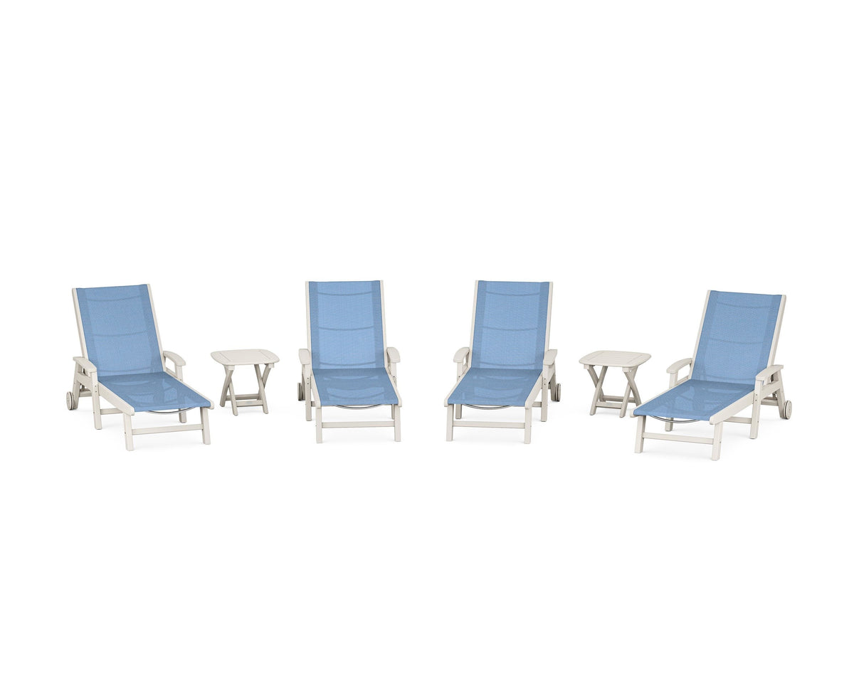 POLYWOOD Coastal Chaise 6-Piece Set with Wheels in Sand / Poolside
