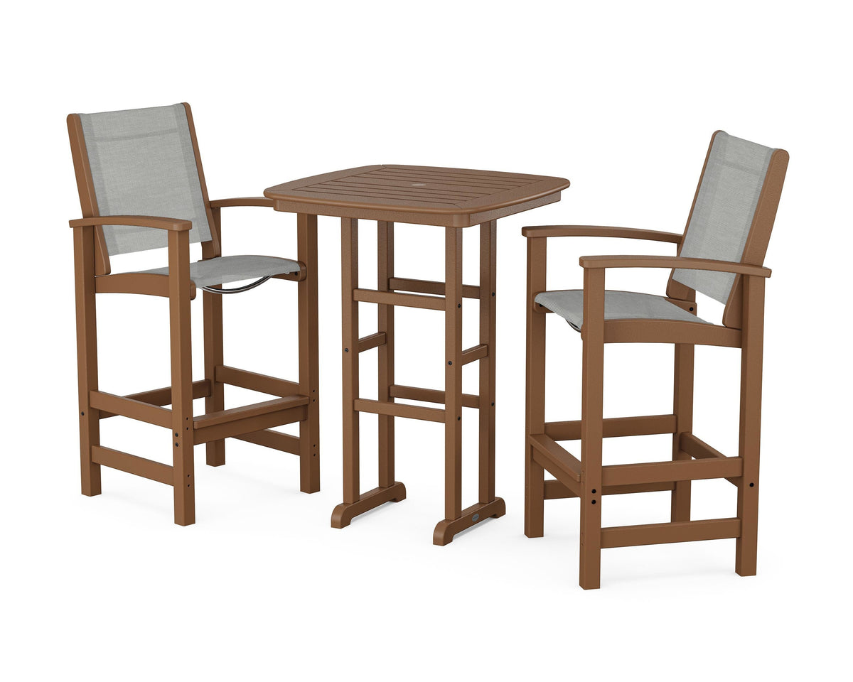 POLYWOOD Coastal 3-Piece Bar Set in Teak / Metallic