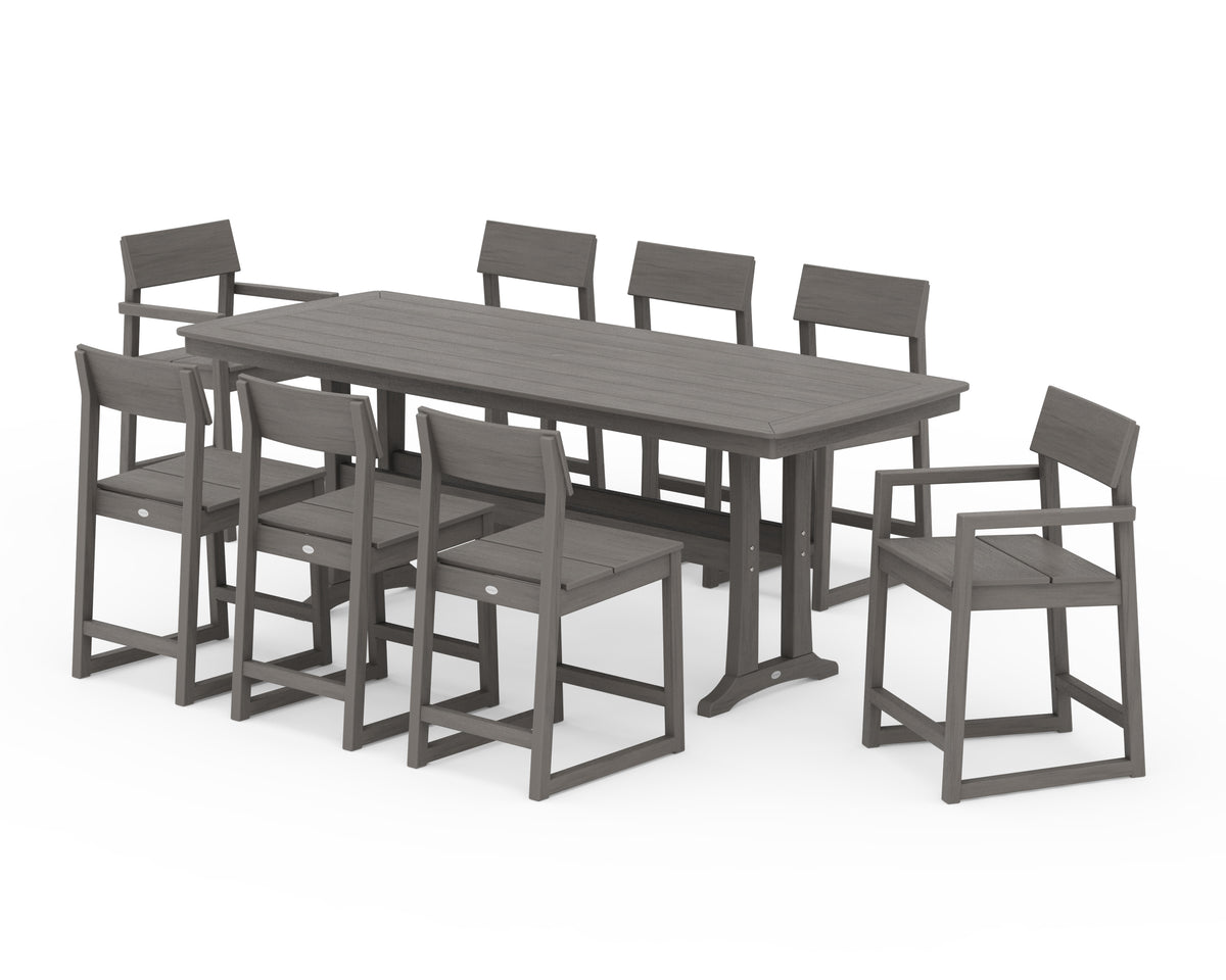 POLYWOOD EDGE 9-Piece Counter Set with Trestle Legs in Driftwood