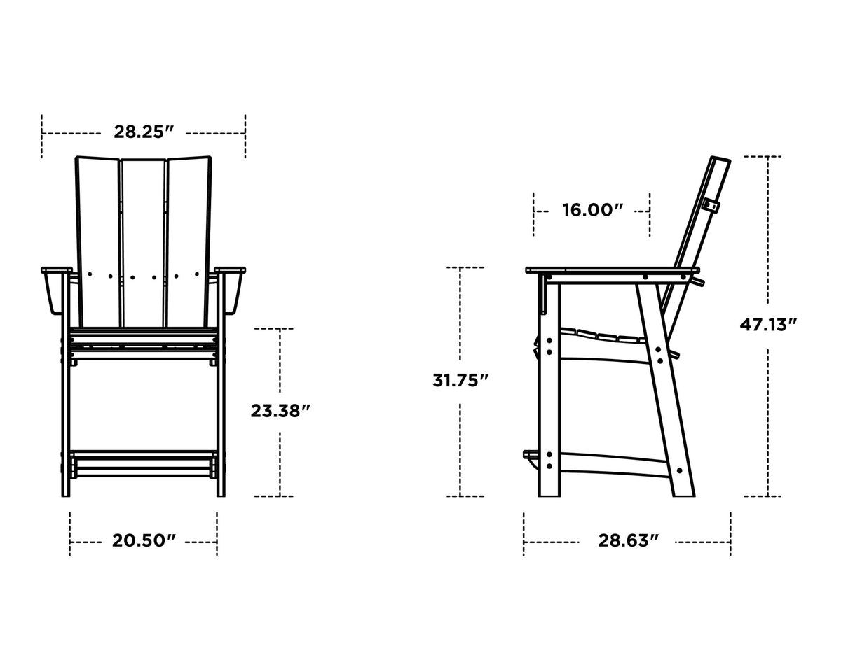 POLYWOOD Modern Curveback Adirondack Counter Chair dimensions