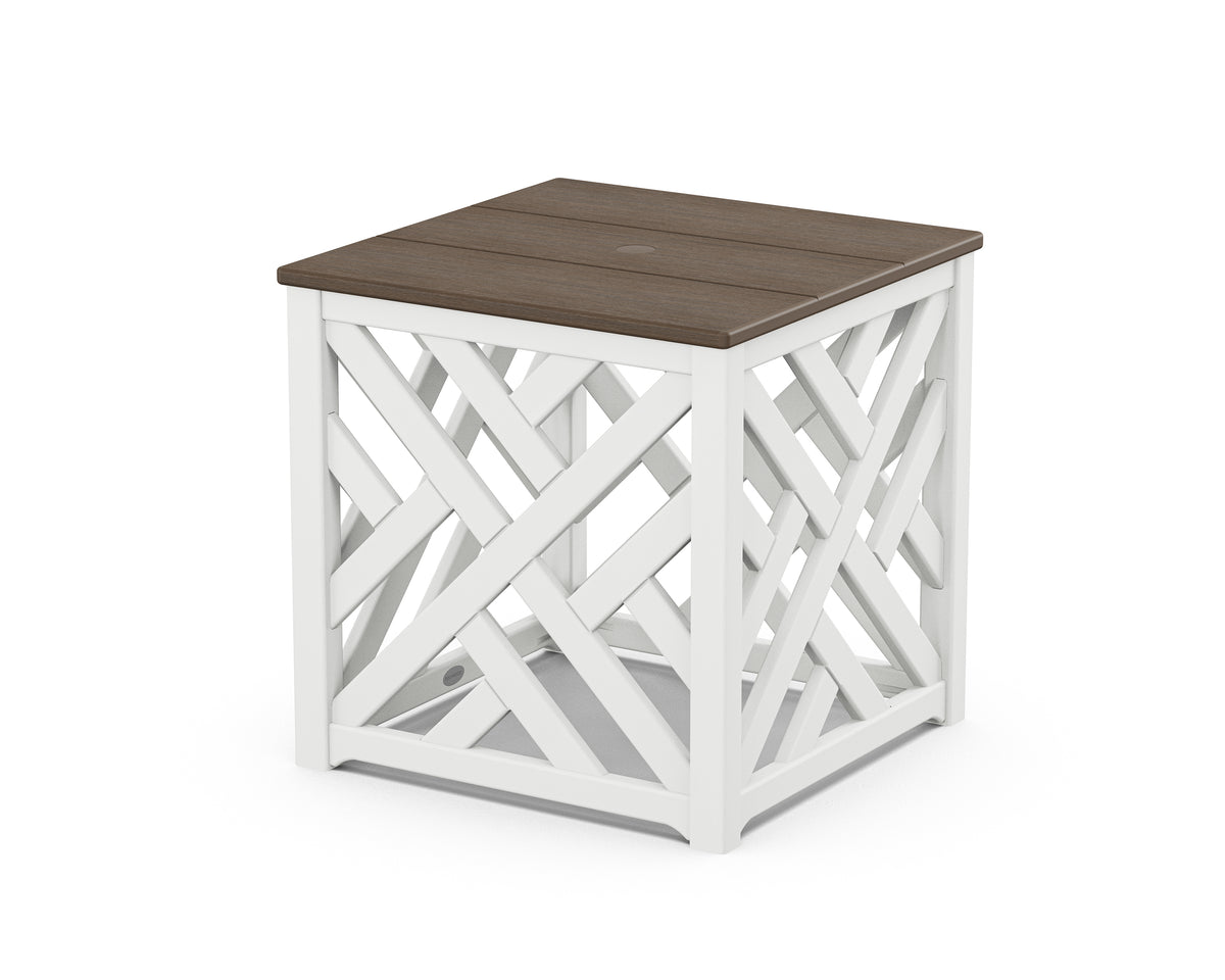 POLYWOOD Chippendale Umbrella Stand Accent Table in White / Kona