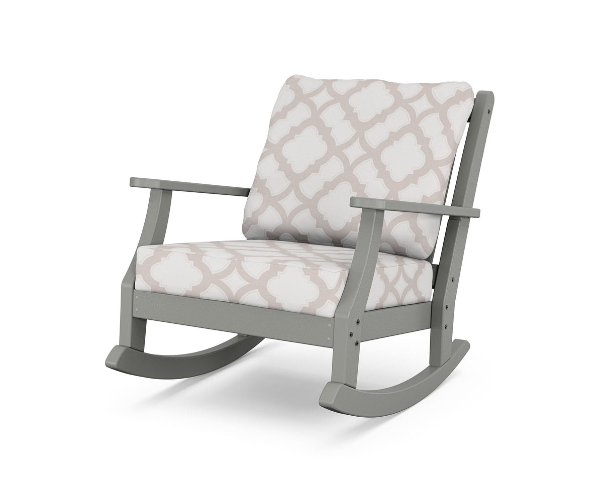 POLYWOOD Wovendale Deep Seating Rocking Chair in Slate Grey / Trellis Dune Burlap