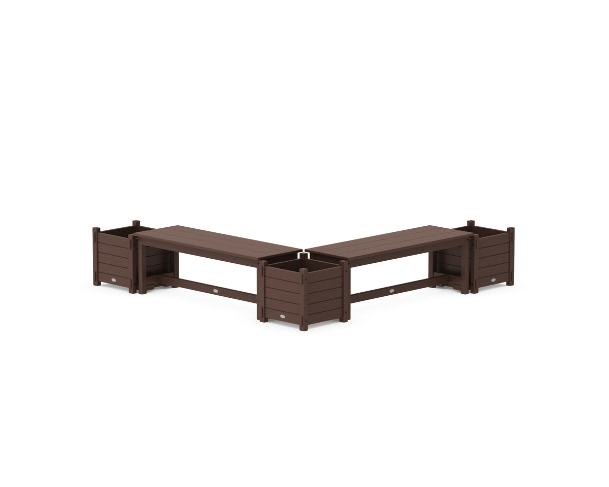 POLYWOOD 48" Nautical L-Shaped Planter Bench Corner Set in Mahogany