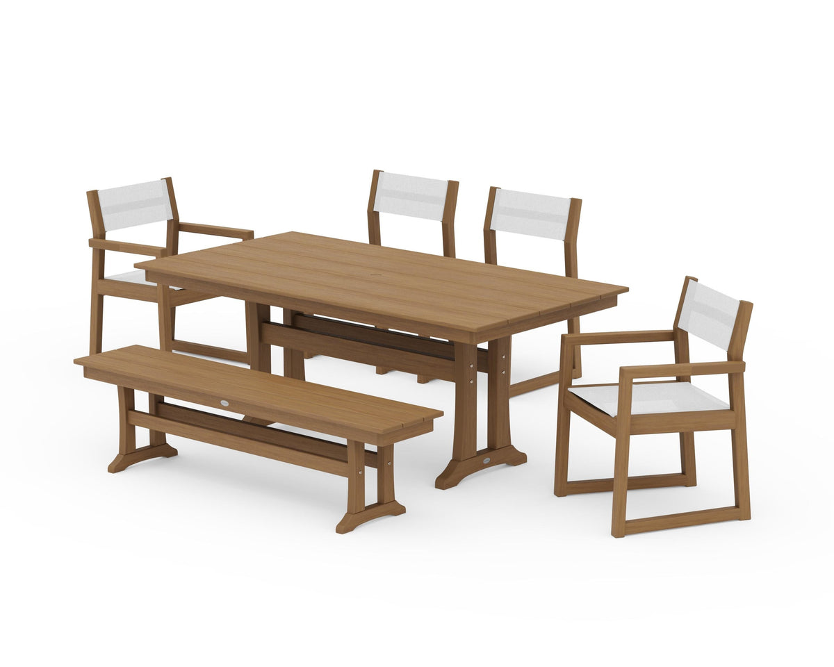 POLYWOOD EDGE Sling 6-Piece Farmhouse Dining Set With Trestle Legs in Natural / White