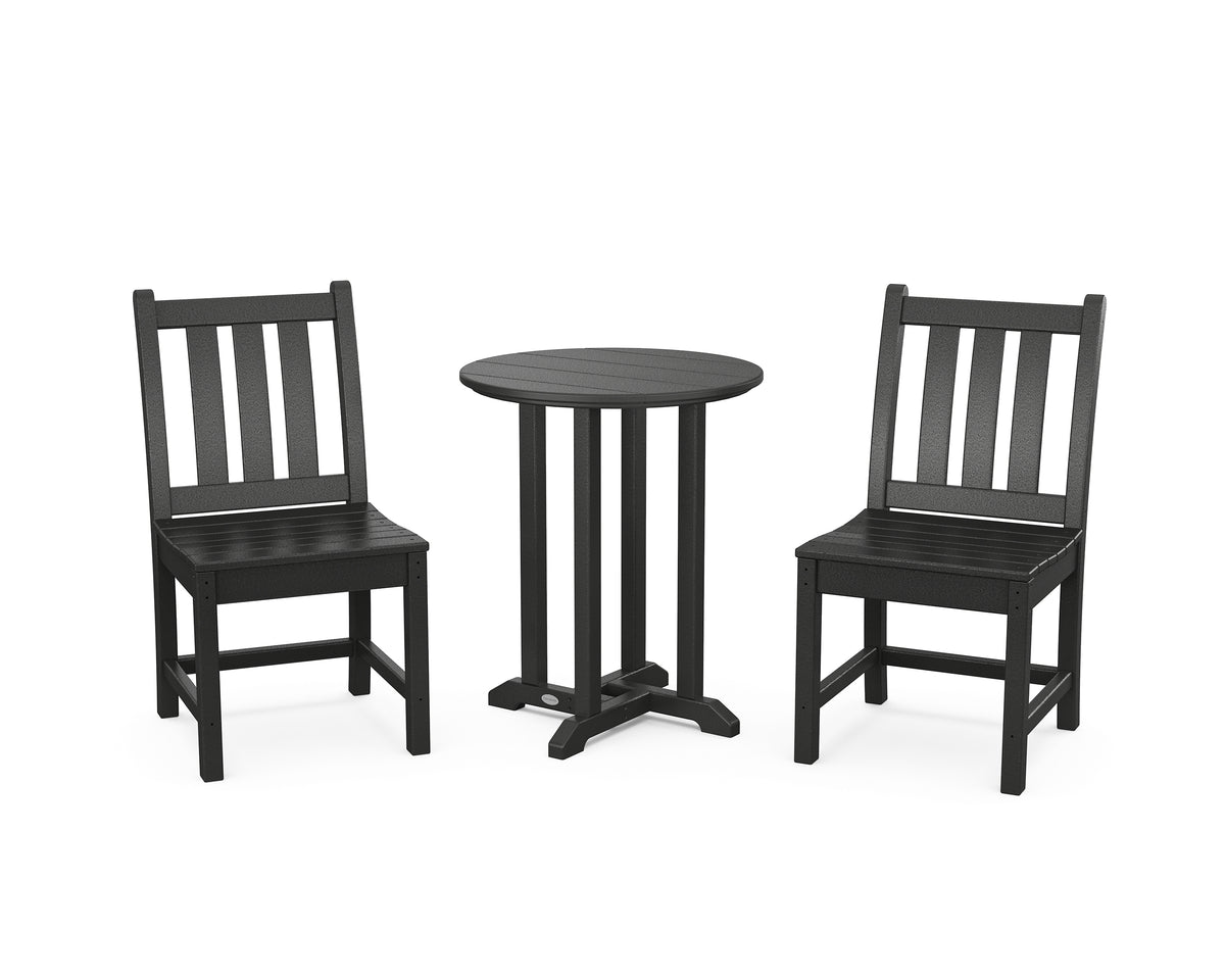 POLYWOOD Traditional Garden Side Chair 3-Piece Round Bistro Dining Set in Black