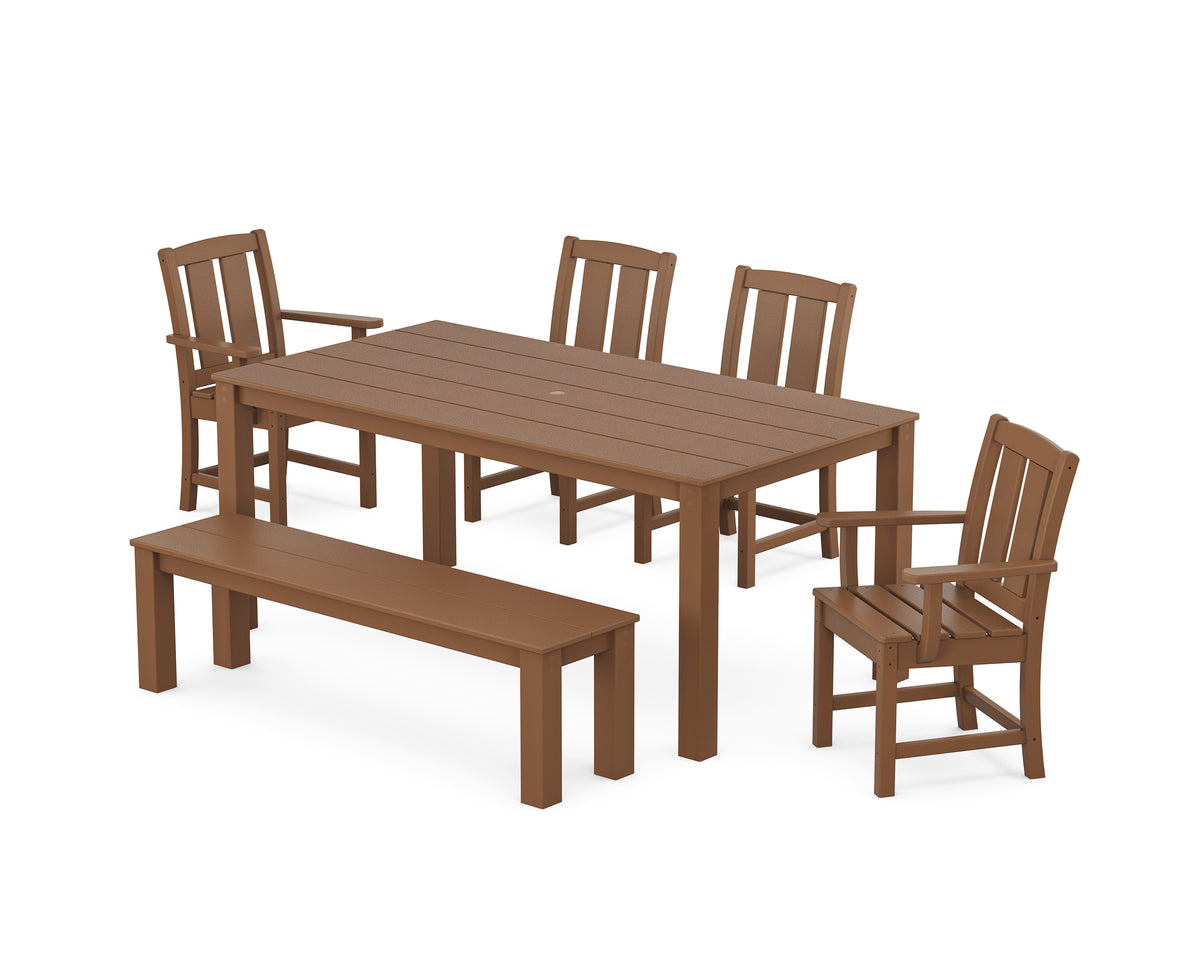 POLYWOOD Mission 6-Piece Parsons Dining Set with Bench with Mission Dining Side Chair in Teak