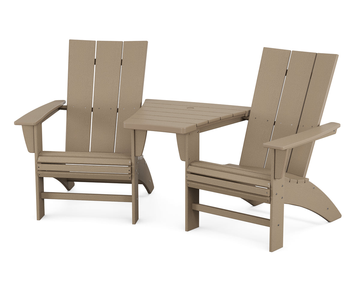 POLYWOOD Modern 3-Piece Curveback Adirondack Set with Angled Connecting Table in Vintage Sahara
