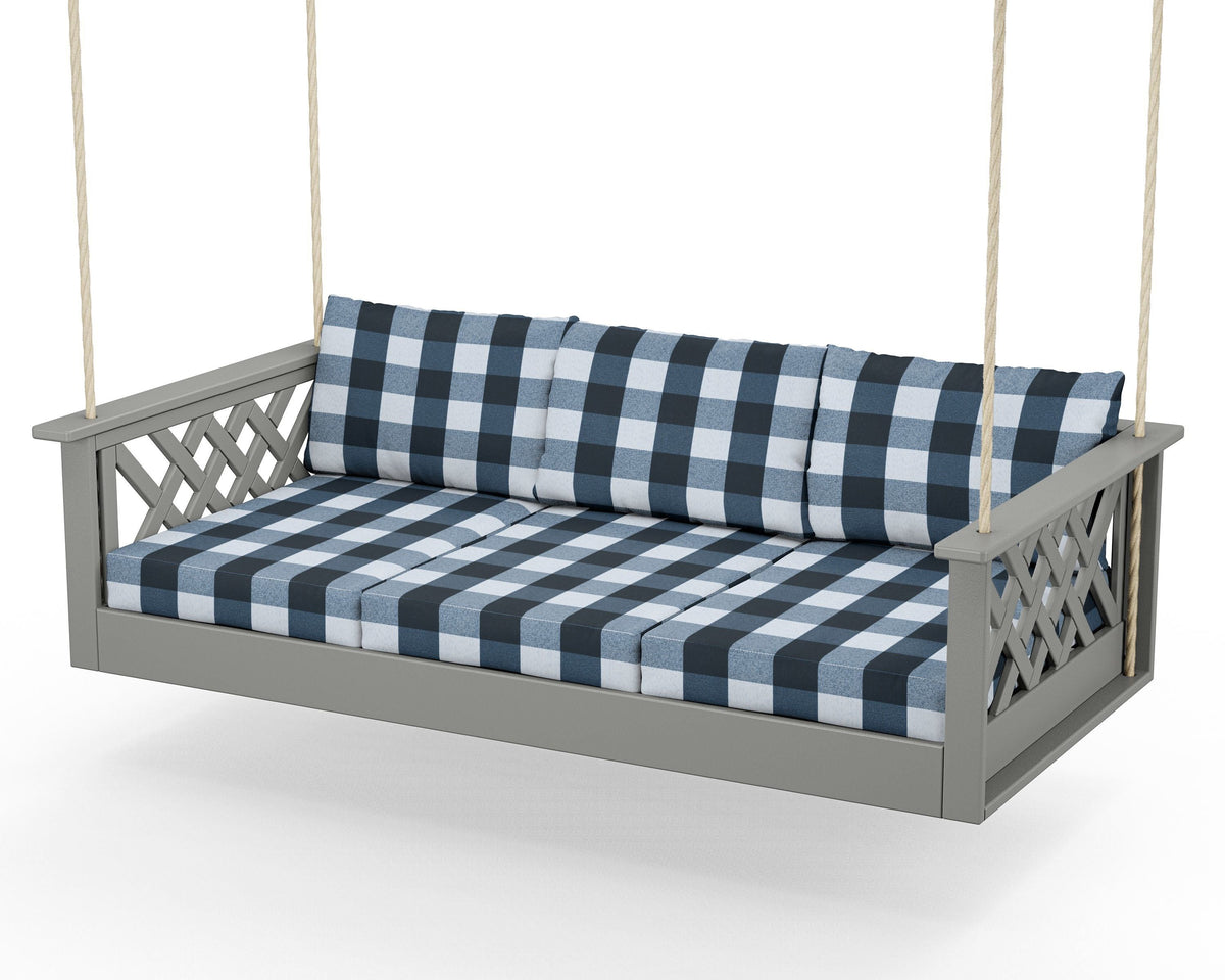 POLYWOOD Wovendale Daybed Swing in Slate Grey / Buffalo Plaid Marine Indigo