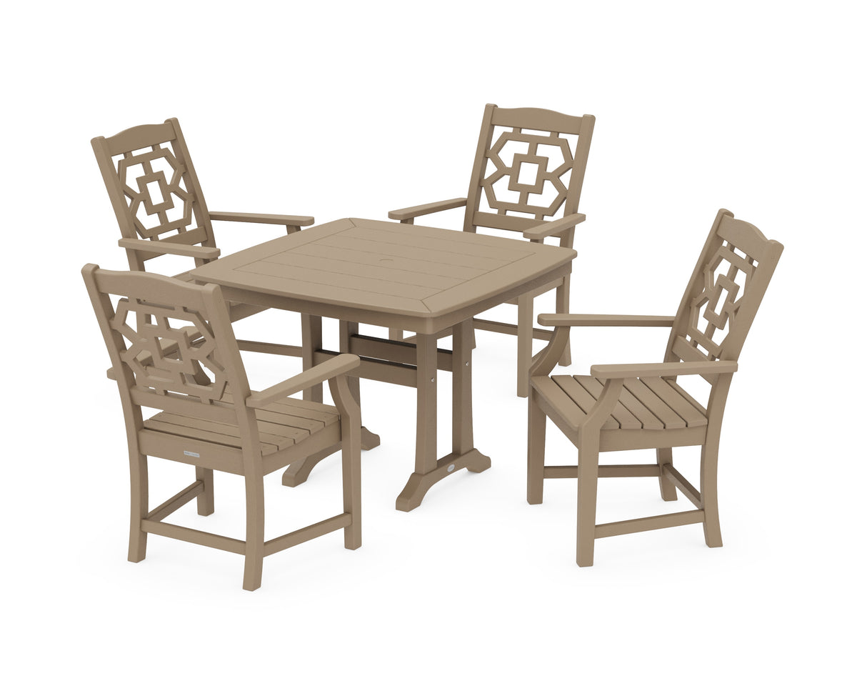 POLYWOOD Chinoiserie 5-Piece Dining Set with Trestle Legs in Vintage Sahara