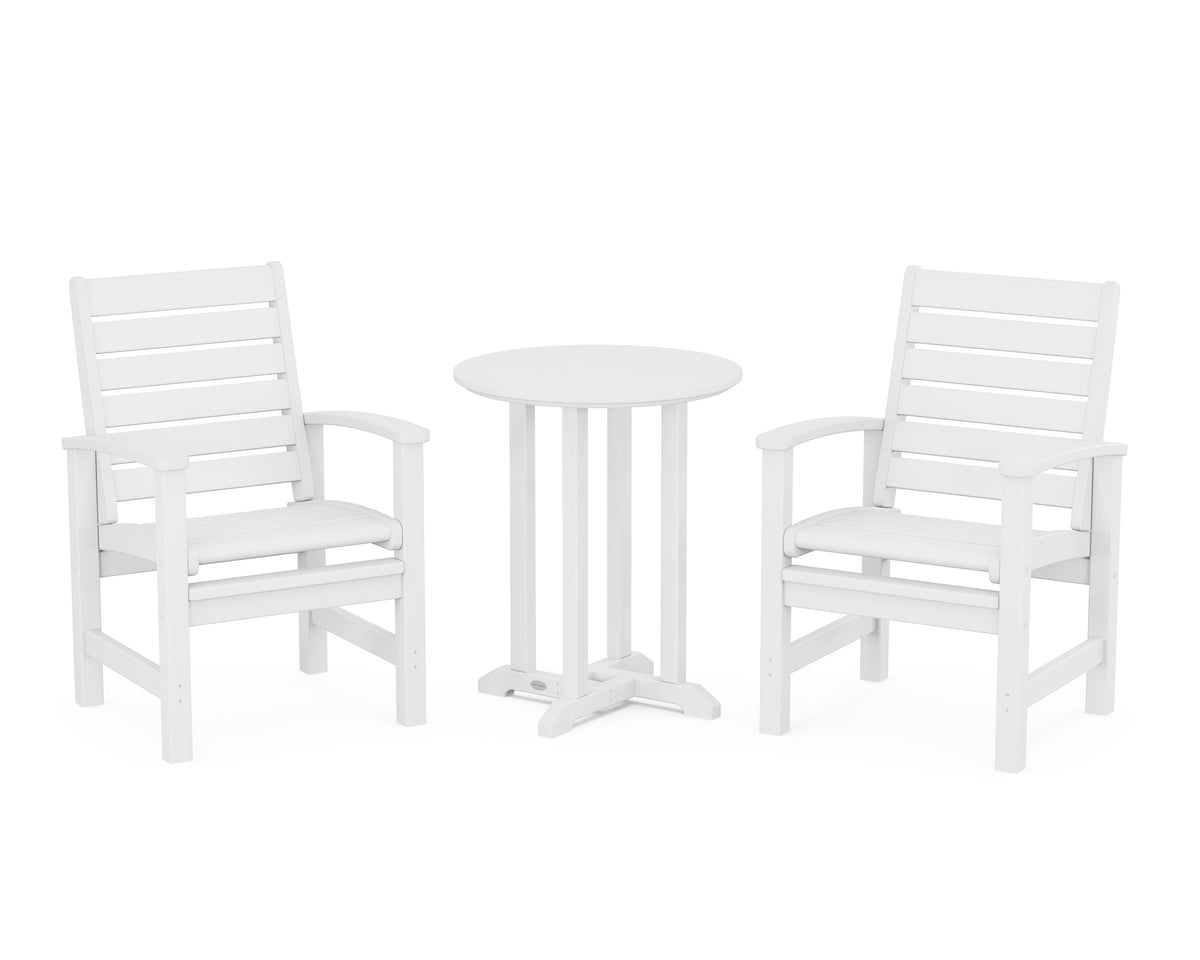 POLYWOOD Signature 3-Piece Round Farmhouse Bistro Dining Set in White