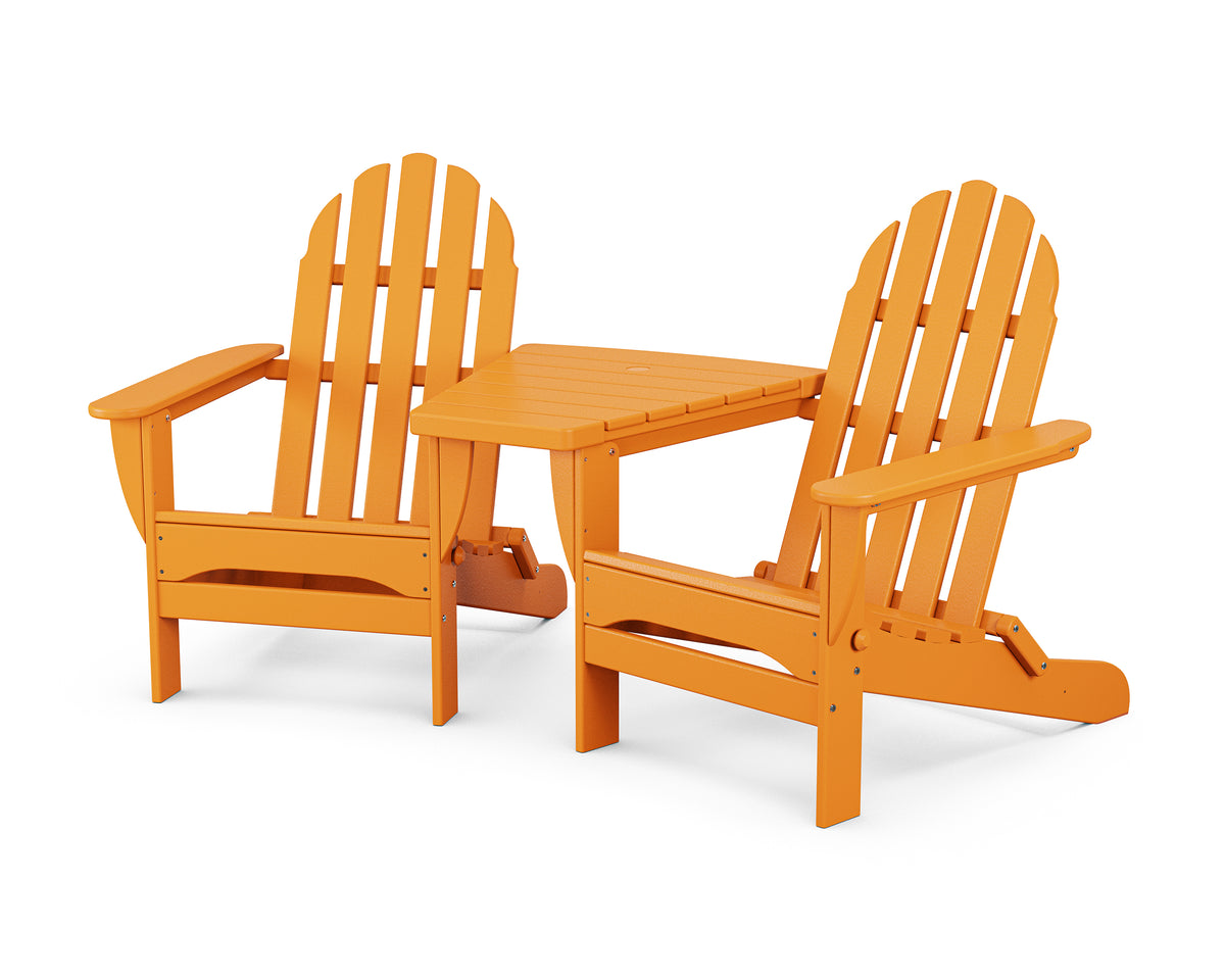 POLYWOOD Classic 3-Piece Folding Adirondack Set With Connecting Table in Tangerine