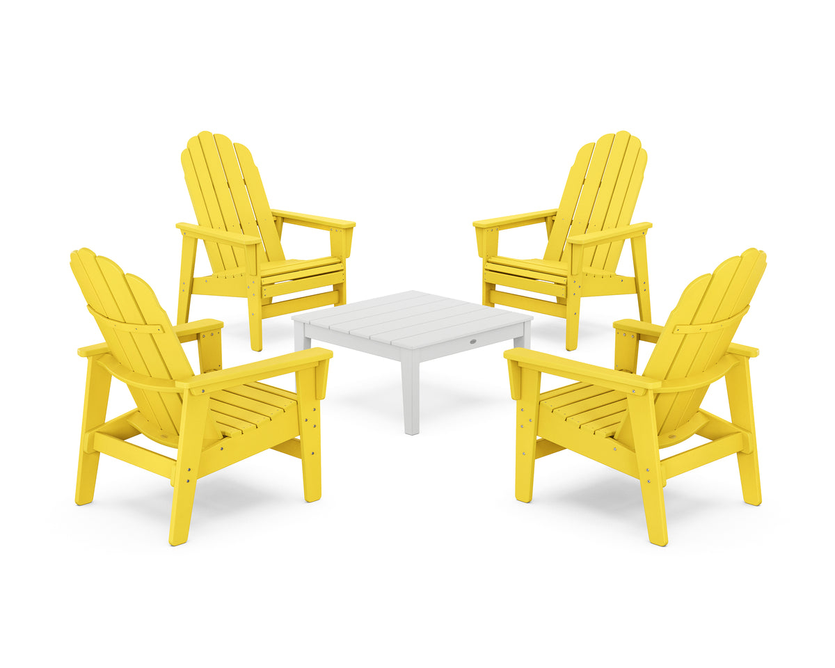 POLYWOOD 5-Piece Vineyard Grand Upright Adirondack Chair Conversation Group in Lemon / White