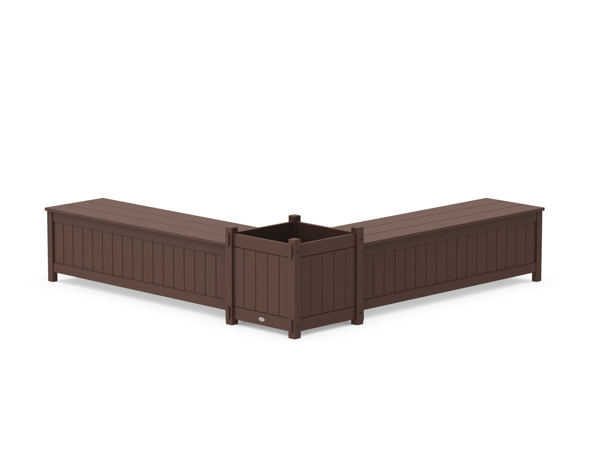 POLYWOOD 60" Vineyard L-Shaped Planter Storage Bench Set - Large in Mahogany