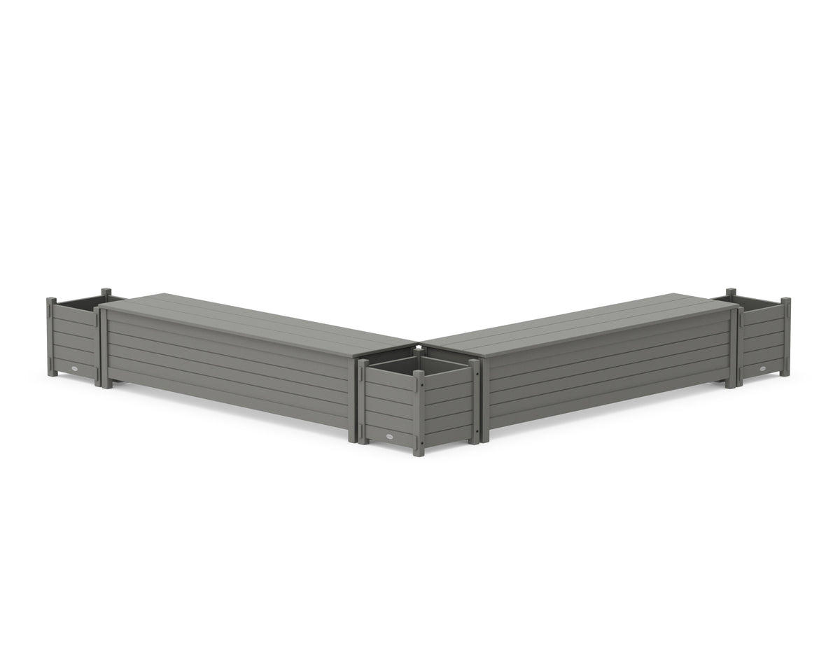 POLYWOOD 72" Nautical L-Shaped Planter Storage Bench Corner Set in Slate Grey