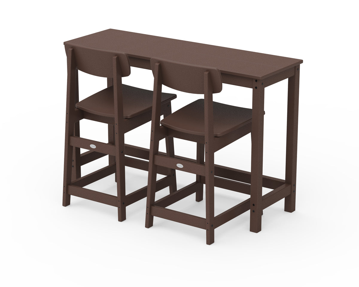 POLYWOOD Modern Studio Urban Counter Chair 3-Piece Balcony Set in Mahogany