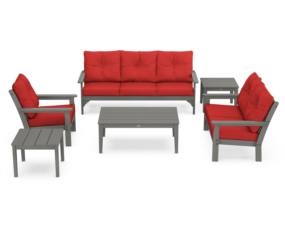 POLYWOOD Vineyard 6-Piece Deep Seating Set in Slate Grey / Crimson Linen