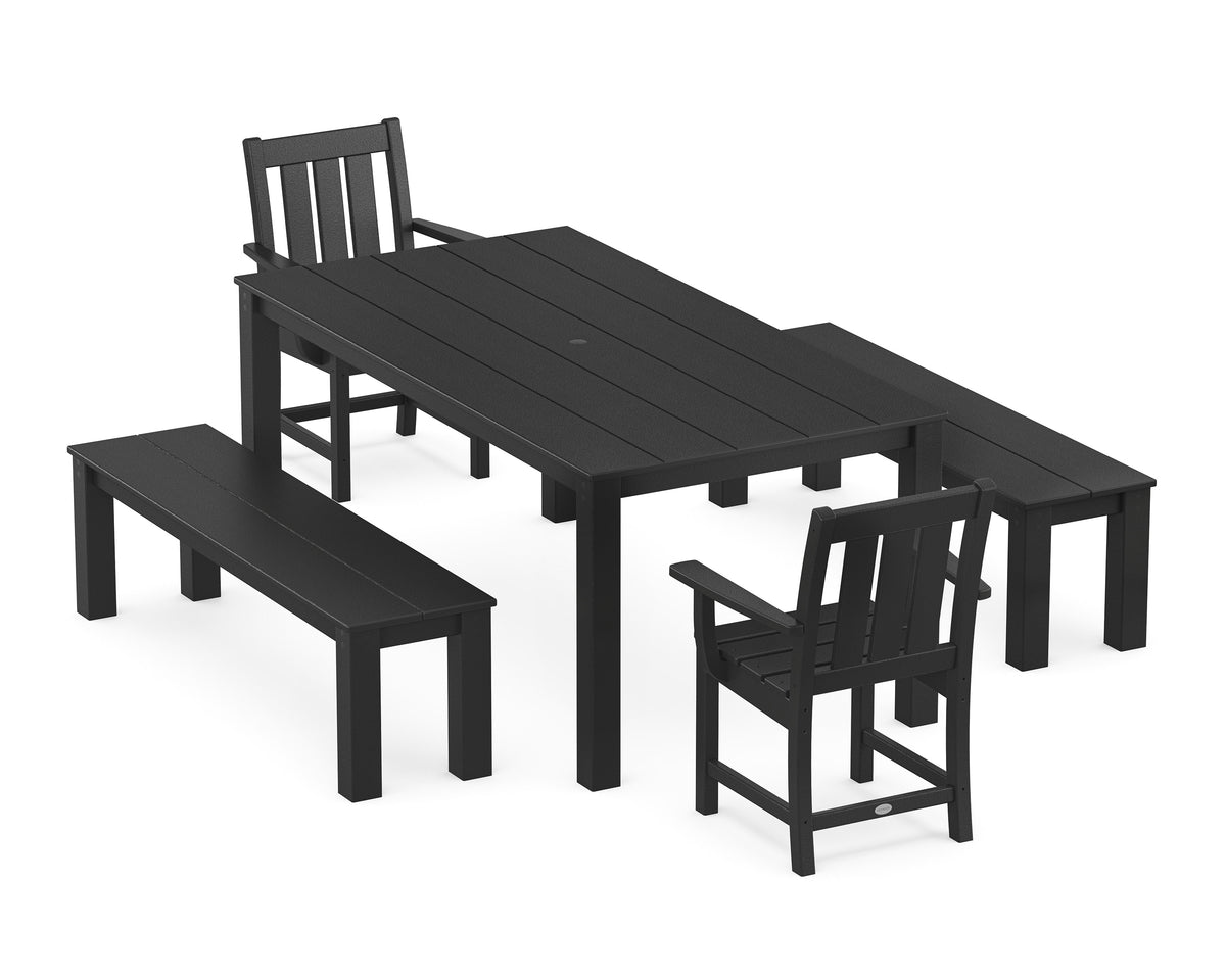 POLYWOOD Oxford 5-Piece Parsons Dining Set with Benches in Black