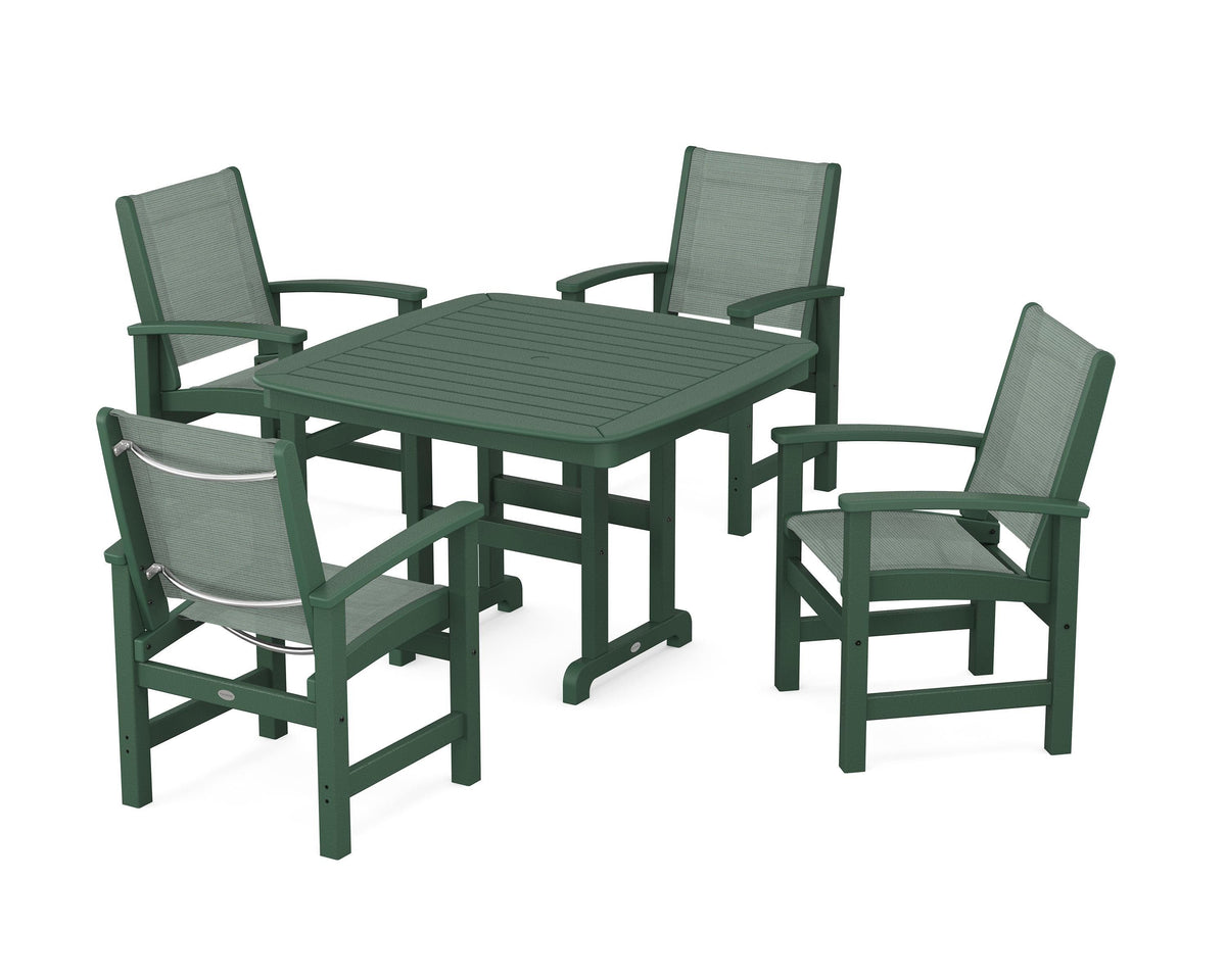 POLYWOOD Coastal 5-Piece Dining Set with Nautical 44" Dining Table in Green / Dupioni Sea Mist