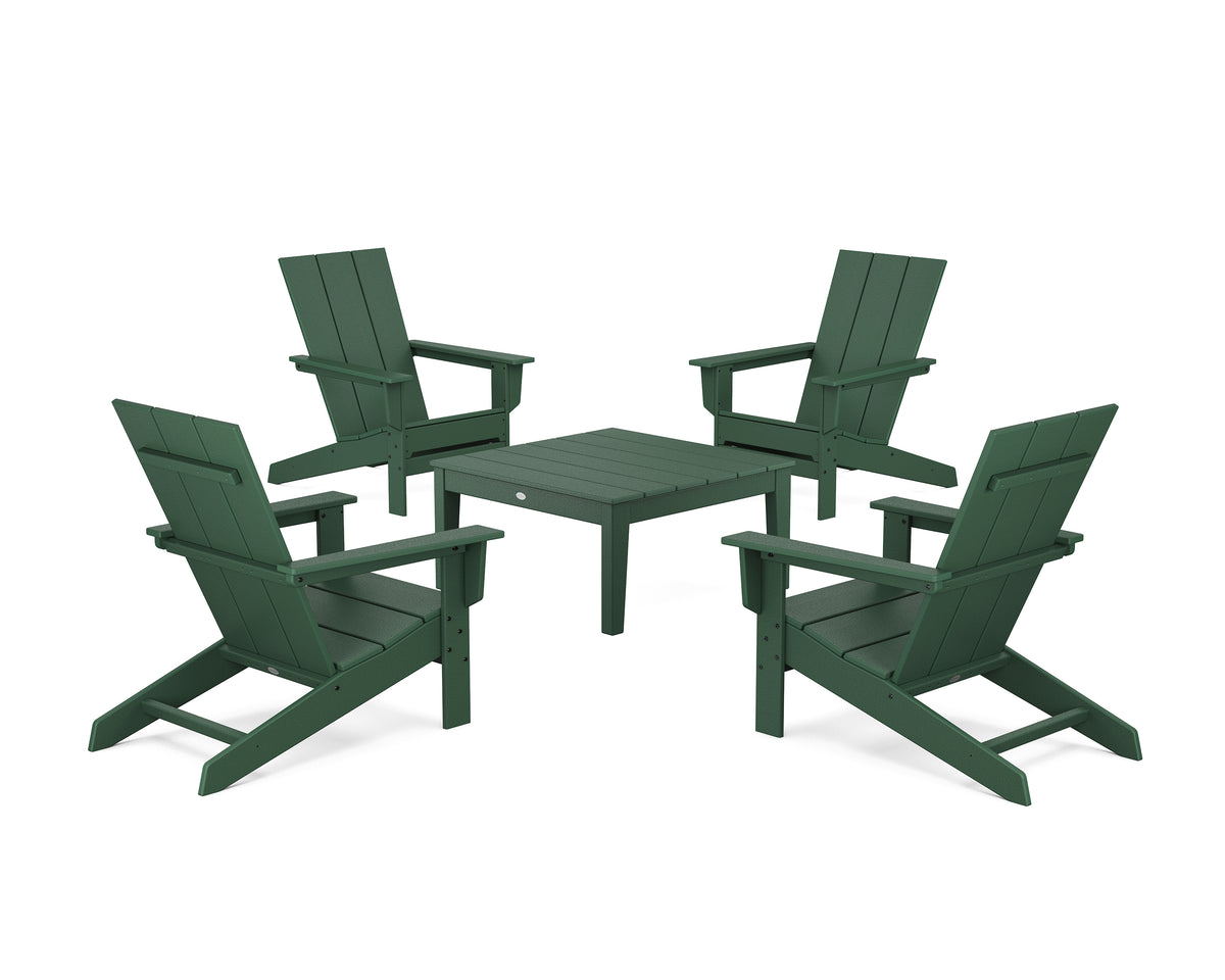 POLYWOOD 5-Piece Modern Studio Adirondack Chair Conversation Group in Green