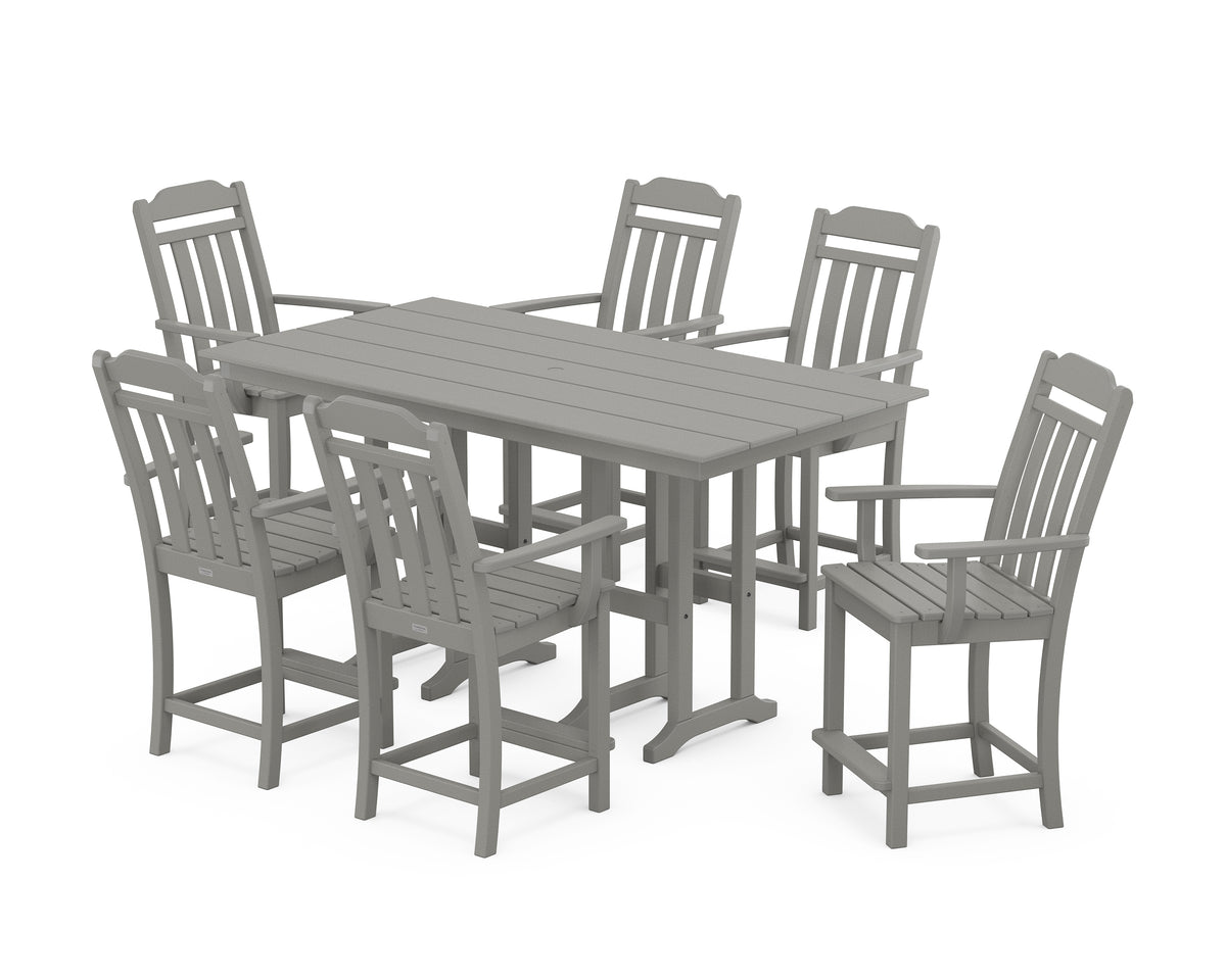 POLYWOOD Country Living Cottage Arm Chair 7-Piece Farmhouse Counter Set in Slate Grey