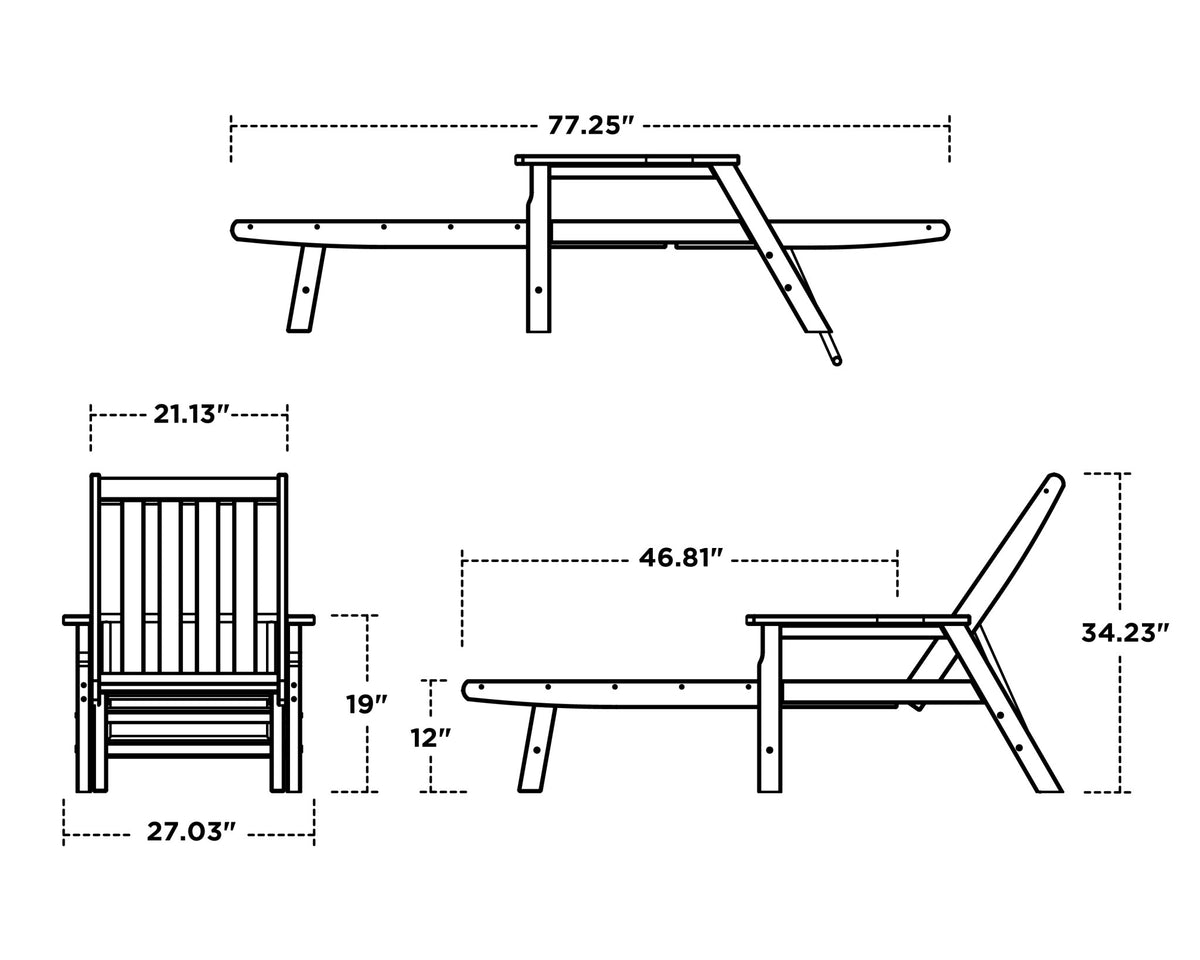 POLYWOOD Vineyard Chaise with Arms dimensions