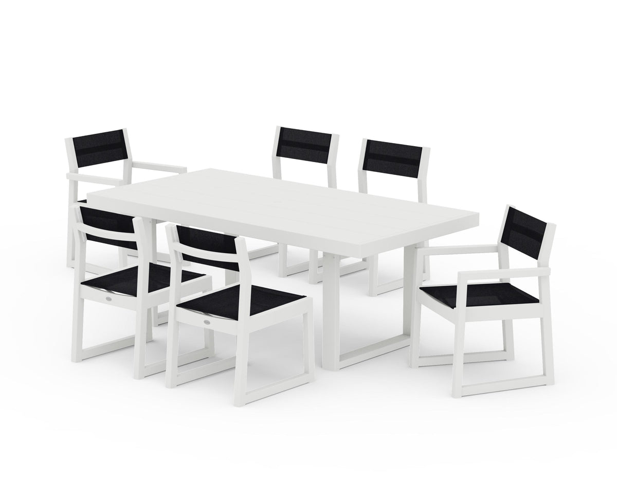 POLYWOOD EDGE Sling 7-Piece Dining Set in Vintage White / Black
