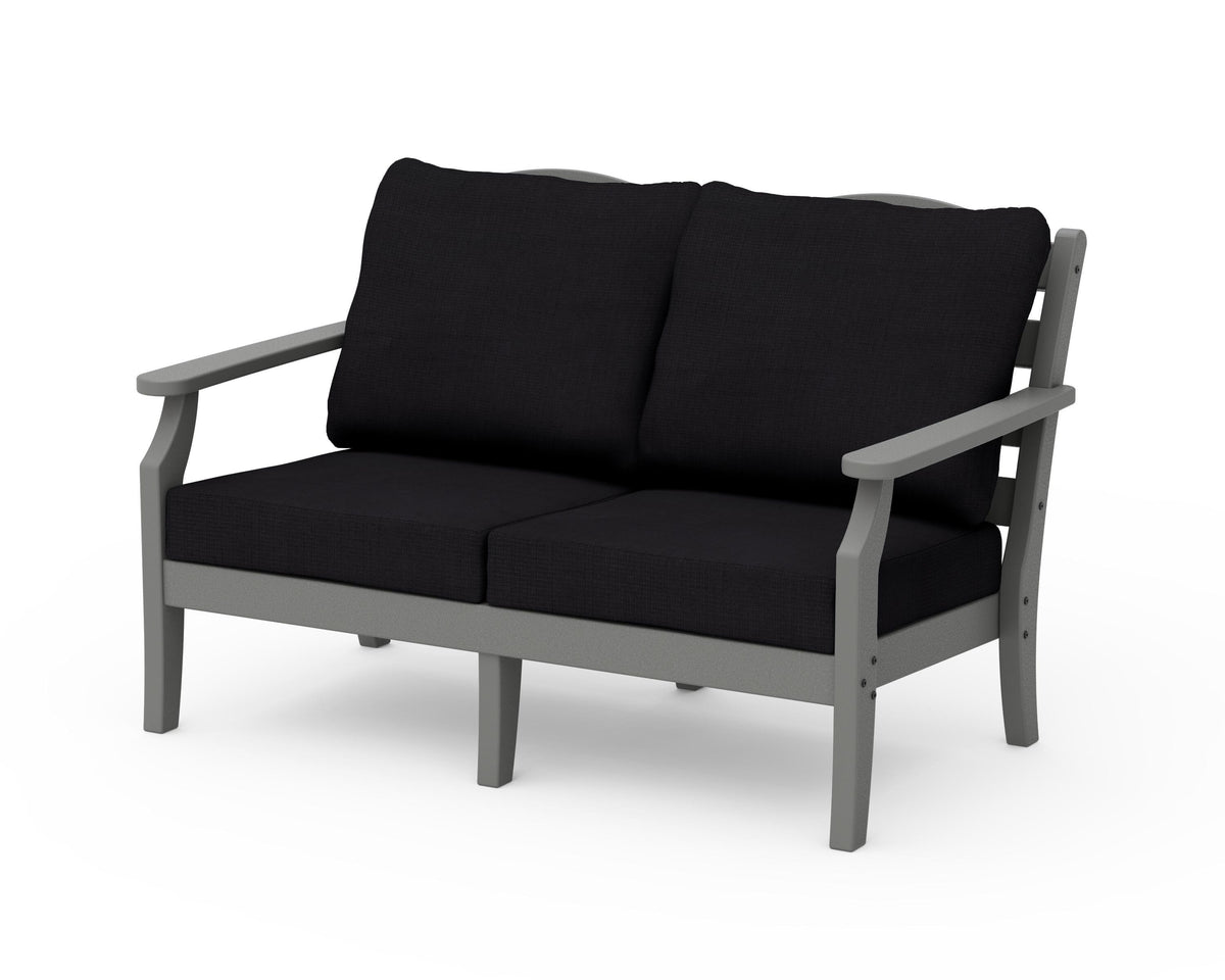 POLYWOOD Savannah Deep Seating Loveseat in Slate Grey / Midnight Linen