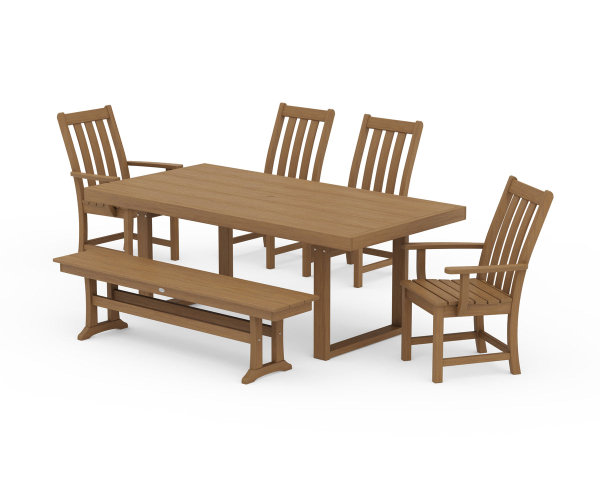 POLYWOOD Vineyard 6-Piece Dining Set with Bench - 39" x 78" Table in Natural