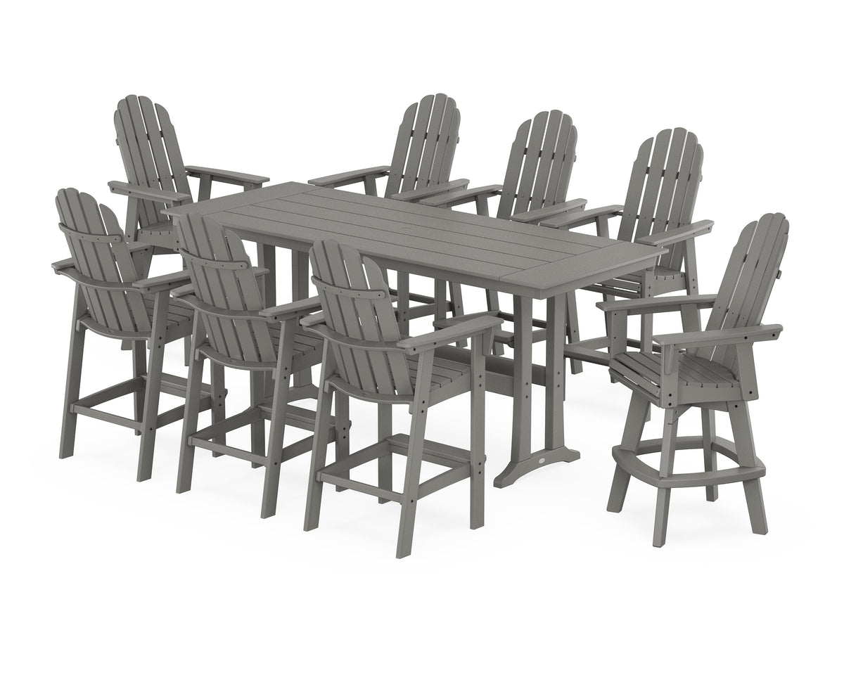 POLYWOOD Vineyard Curveback Adirondack Swivel 9-Piece Farmhouse Bar Set with Trestle Legs in Slate Grey