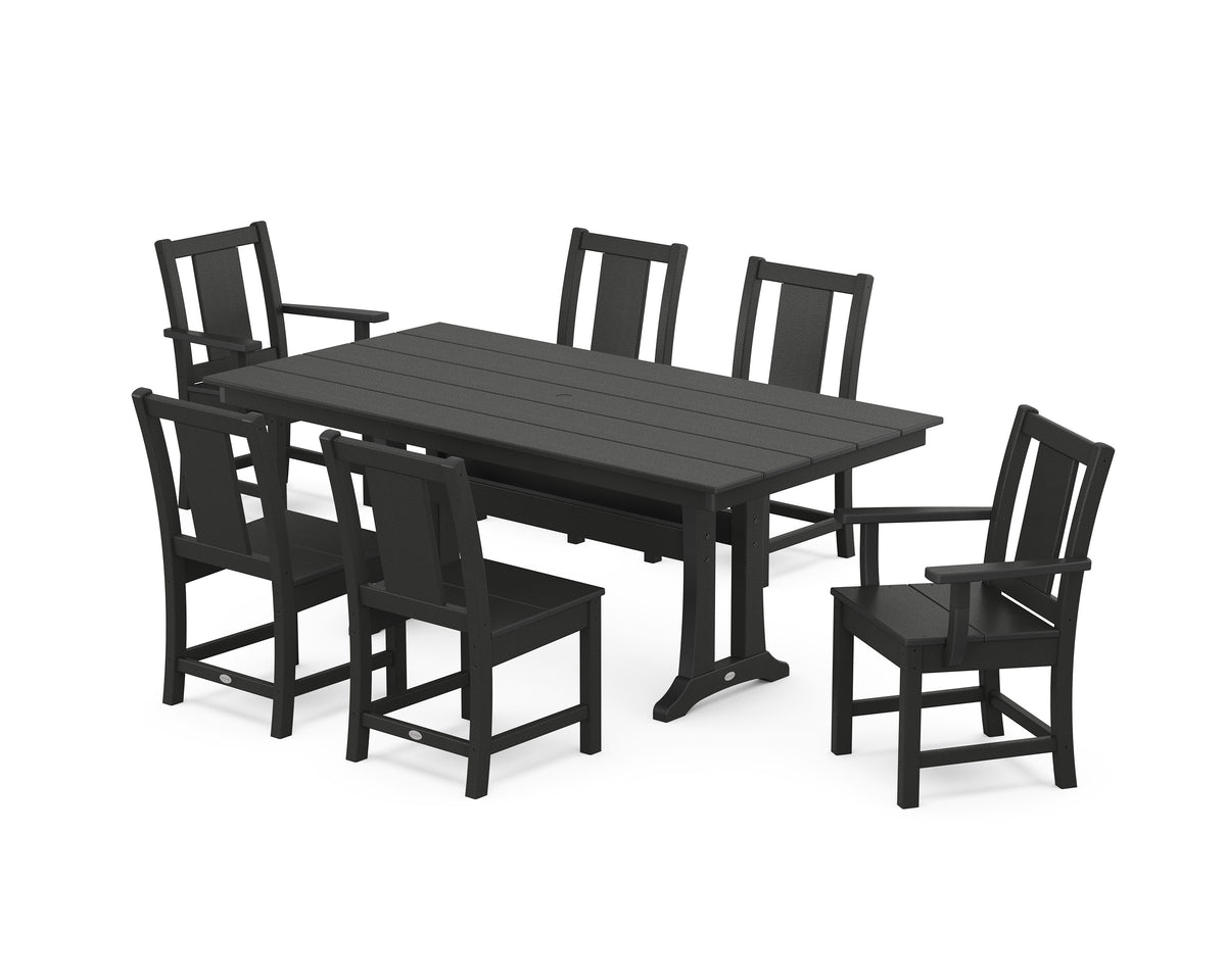 POLYWOOD Prairie 7-Piece Farmhouse Dining Set with Trestle Legs in Black