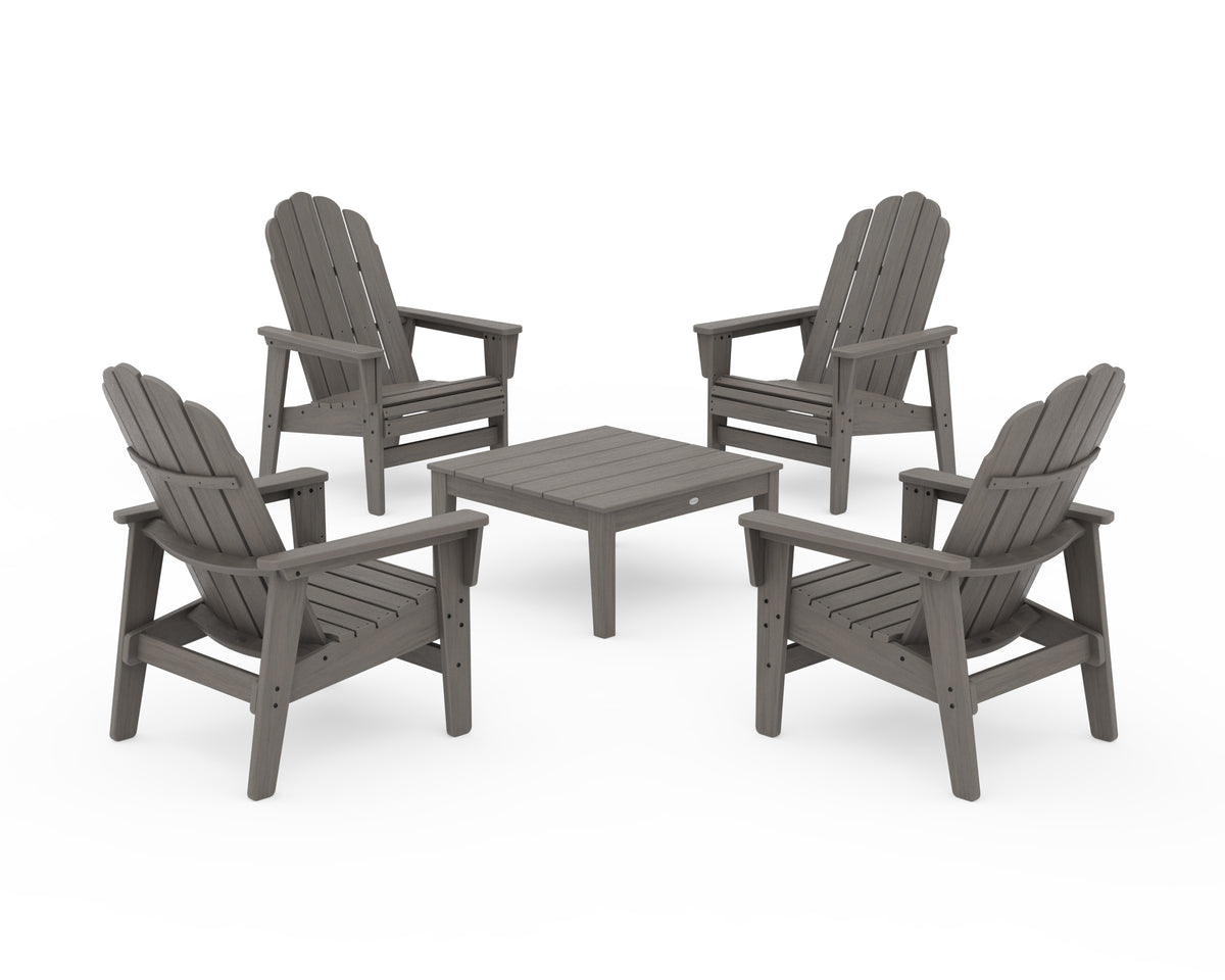 POLYWOOD 5-Piece Vineyard Grand Upright Adirondack Chair Conversation Group in Driftwood
