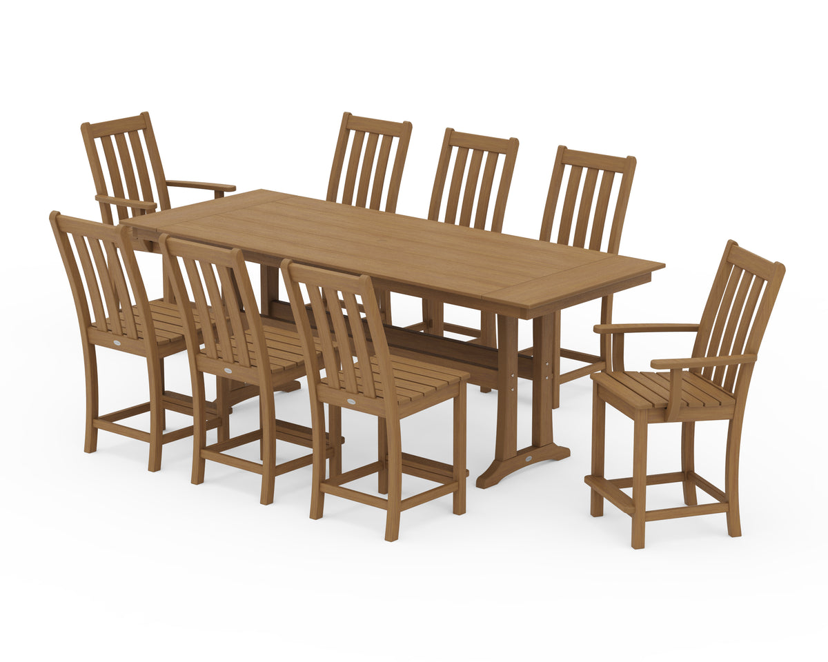 POLYWOOD Vineyard 9-Piece Farmhouse Counter Set with Trestle Legs in Natural