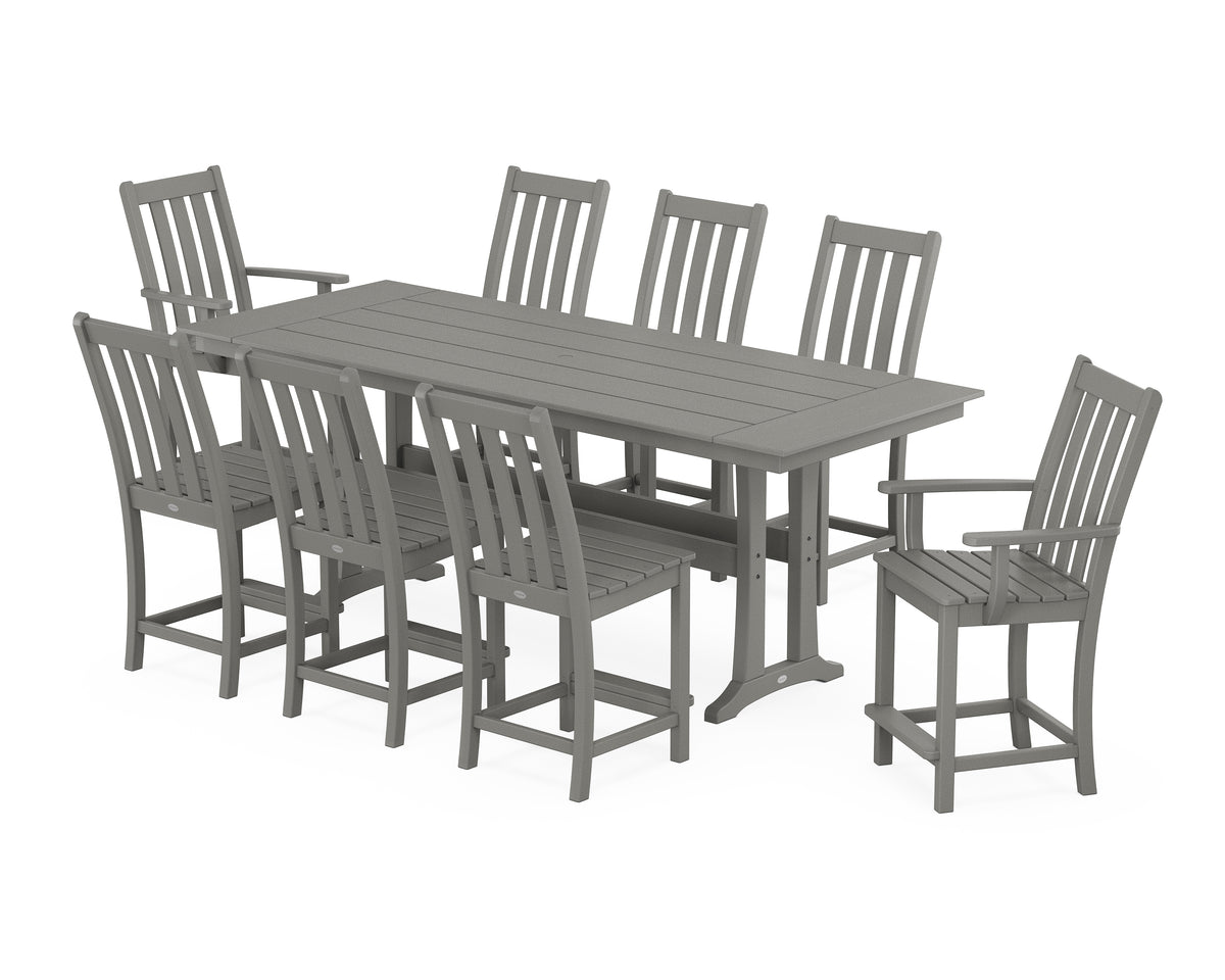POLYWOOD Vineyard 9-Piece Farmhouse Counter Set with Trestle Legs in Slate Grey