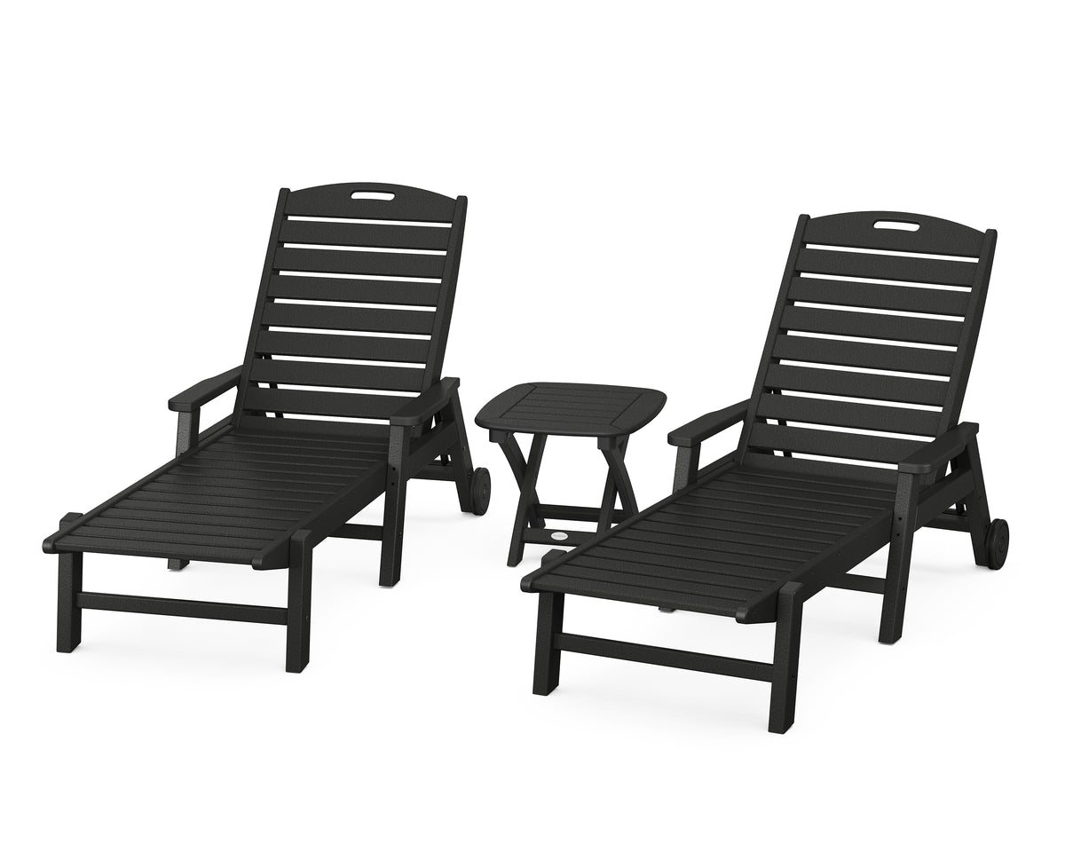 POLYWOOD Nautical 3-Piece Chaise Set with Nautical Side Table in Black