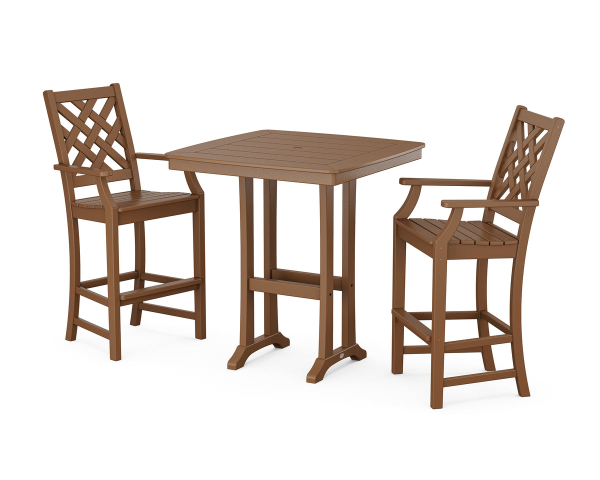 POLYWOOD Country Living Wovendale 3-Piece Bar Set in Teak