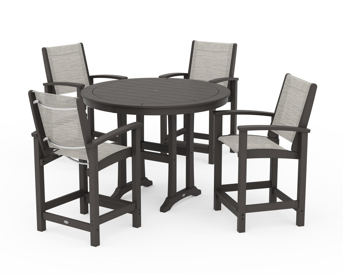 POLYWOOD Coastal 5-Piece Counter Set in Vintage Coffee / Birch