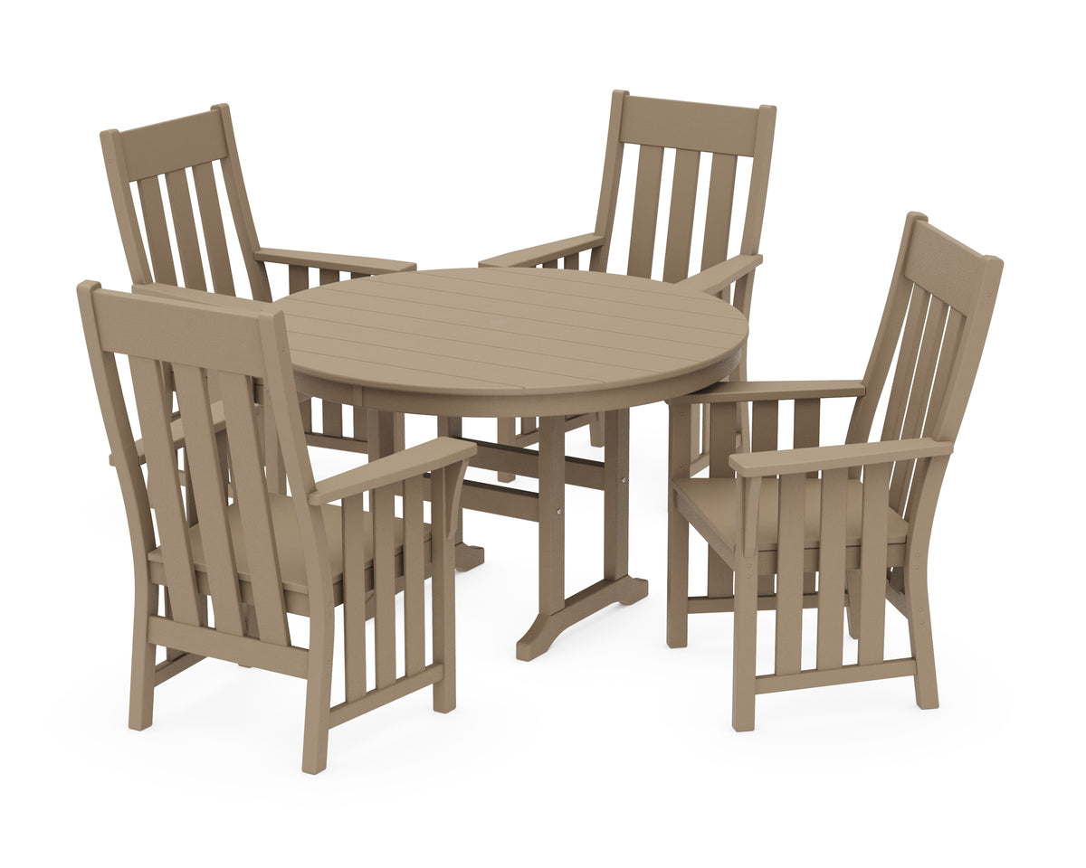 POLYWOOD Acadia 5-Piece Round Farmhouse Dining Set in Vintage Sahara