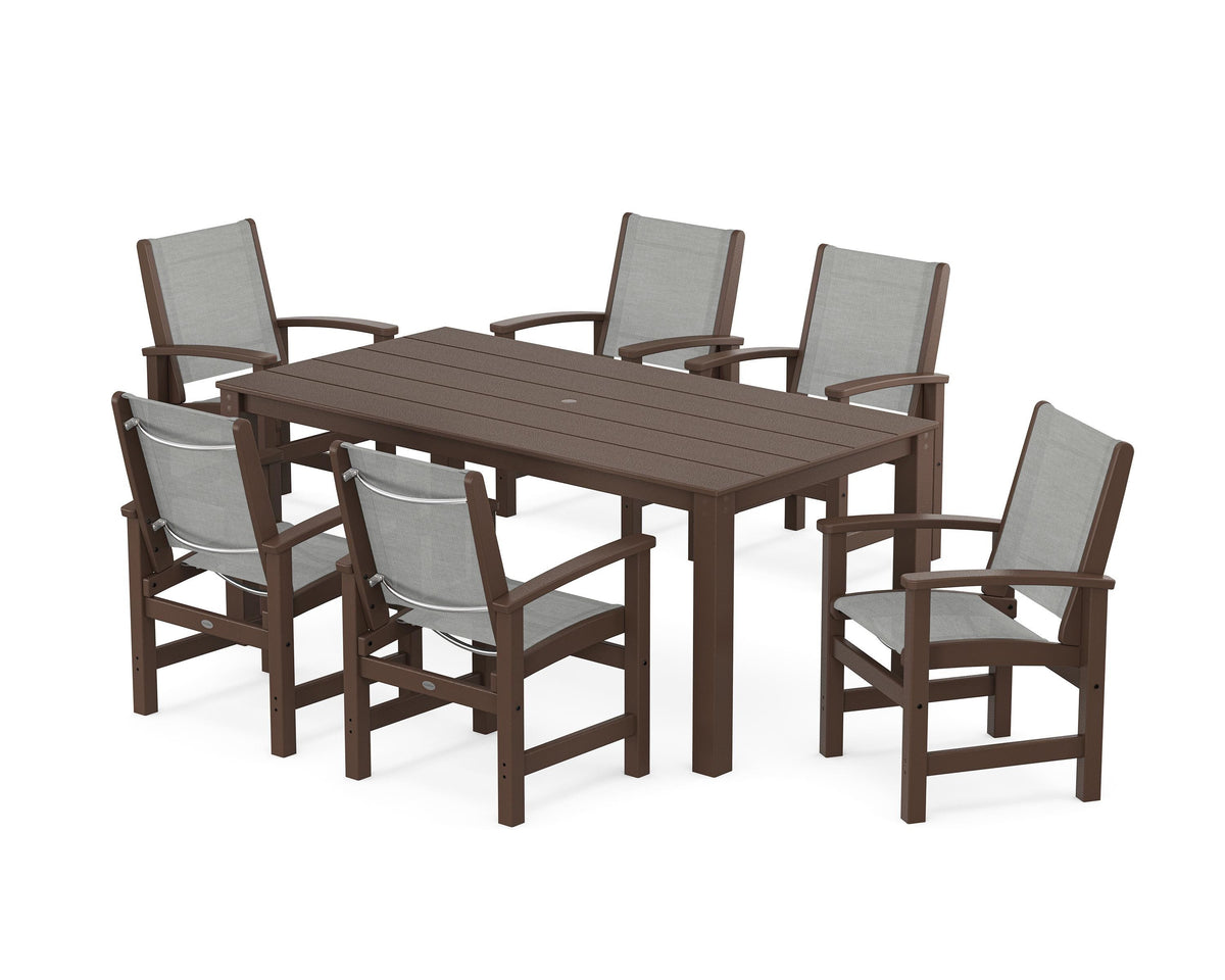 POLYWOOD Coastal 7-Piece Parsons Dining Set in Mahogany / Metallic