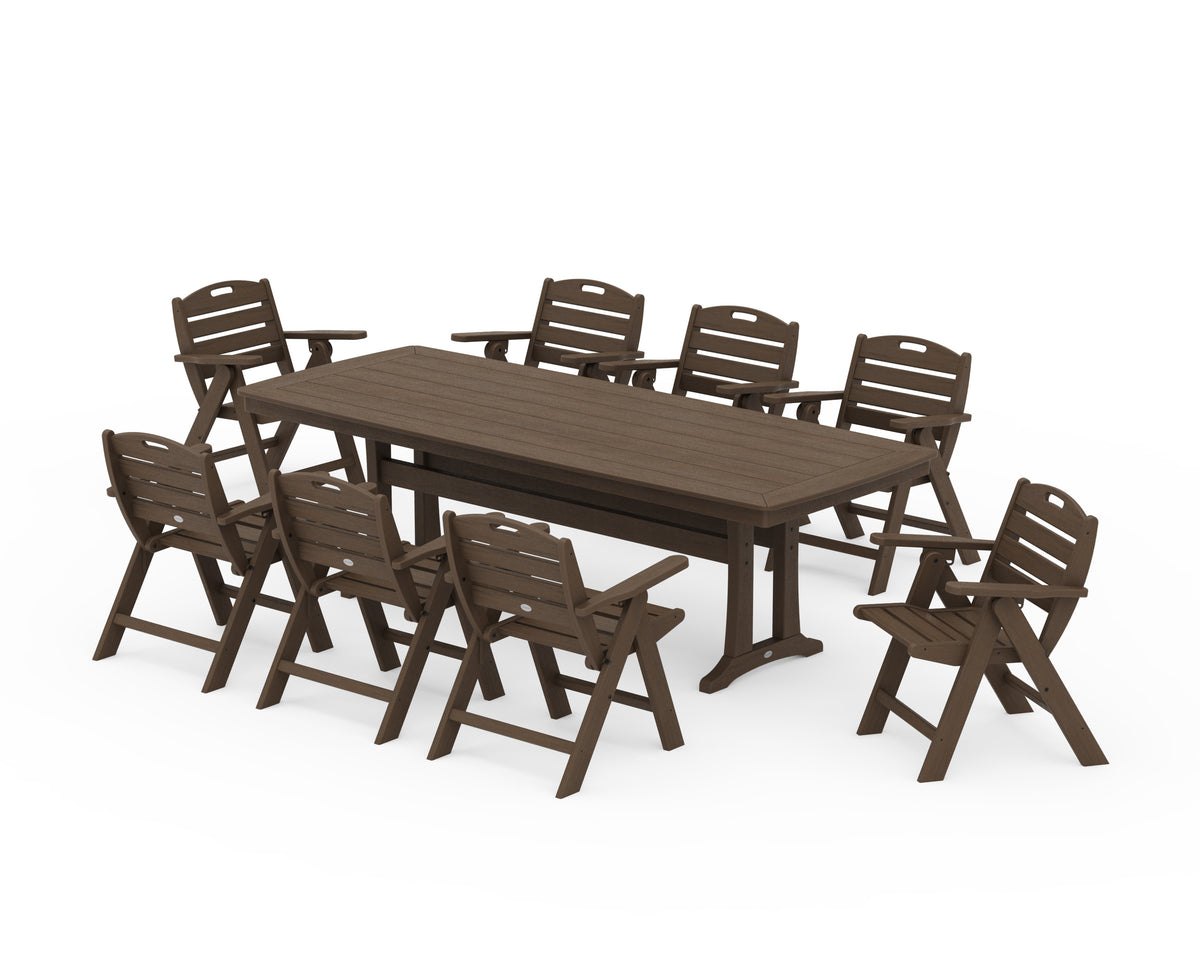 POLYWOOD Nautical Lowback 9-Piece Dining Set with Trestle Legs in Kona