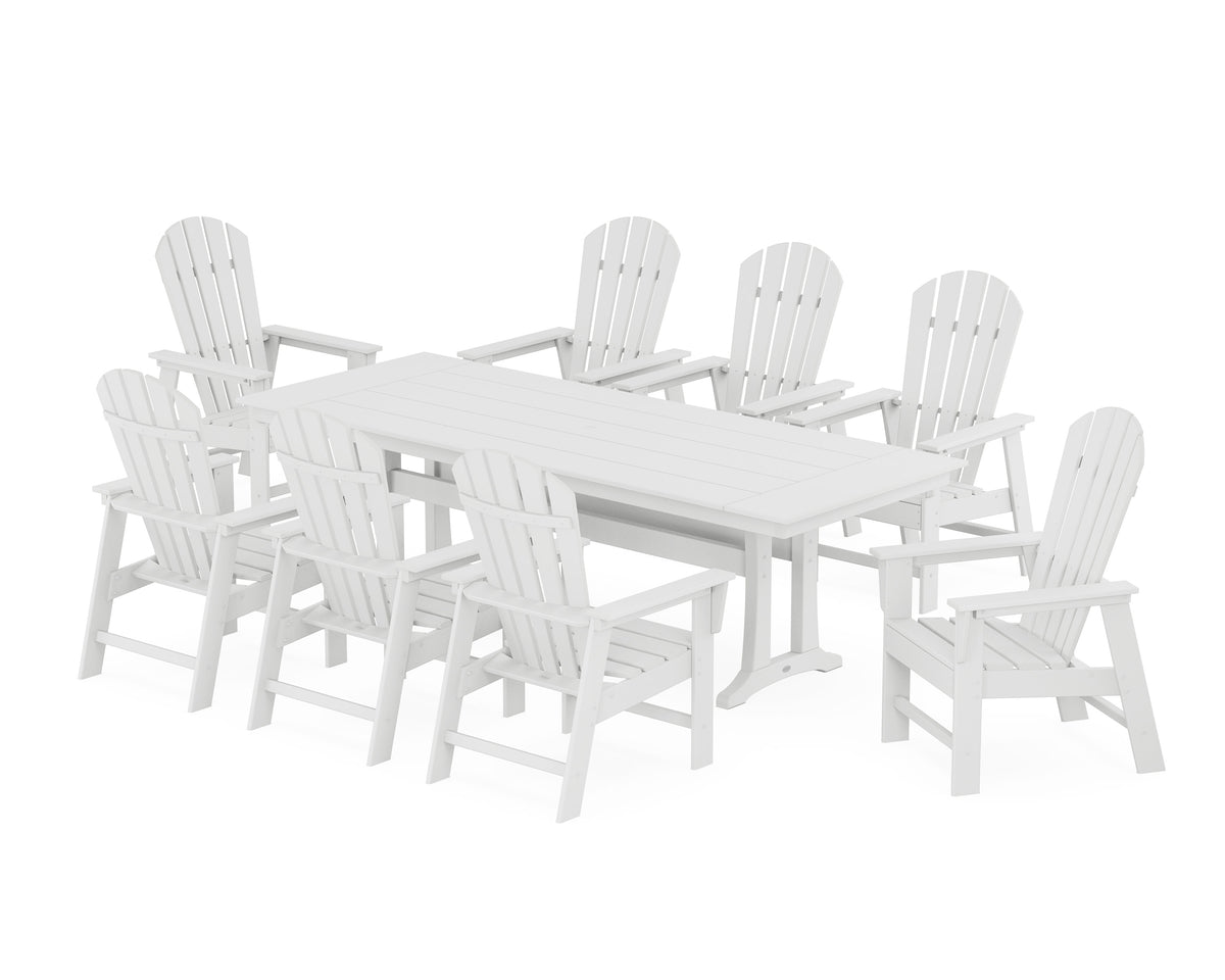 POLYWOOD South Beach 9-Piece Farmhouse Dining Set with Trestle Legs in White