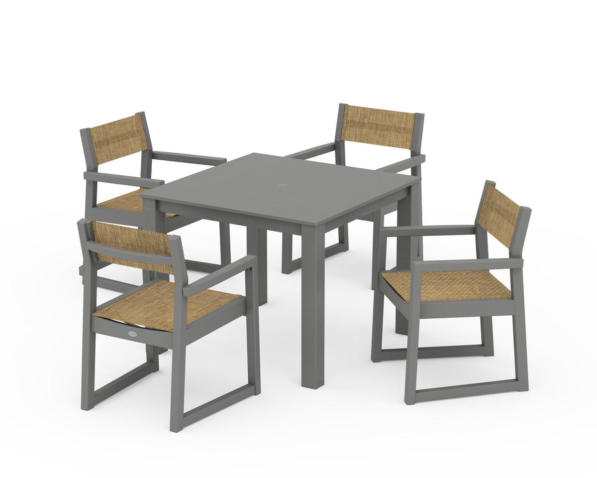 POLYWOOD EDGE Sling Arm Chair 5-Piece Parsons Dining Set in Slate Grey / Burlap