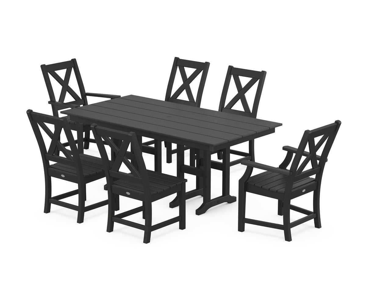 POLYWOOD Braxton 7-Piece Farmhouse Dining Set in Black