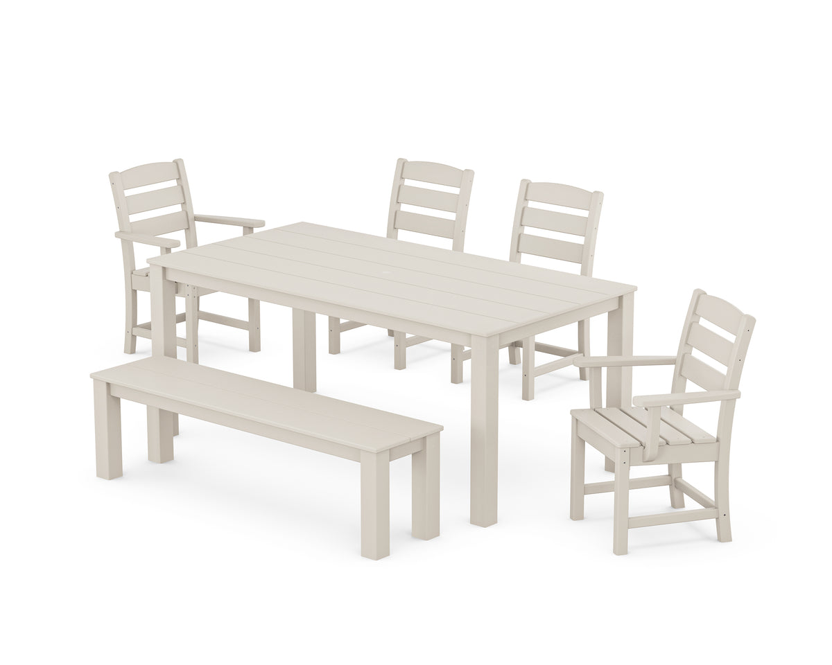 POLYWOOD Lakeside 6-Piece Parsons Dining Set with Bench with Lakeside Dining Side Chair in Sand