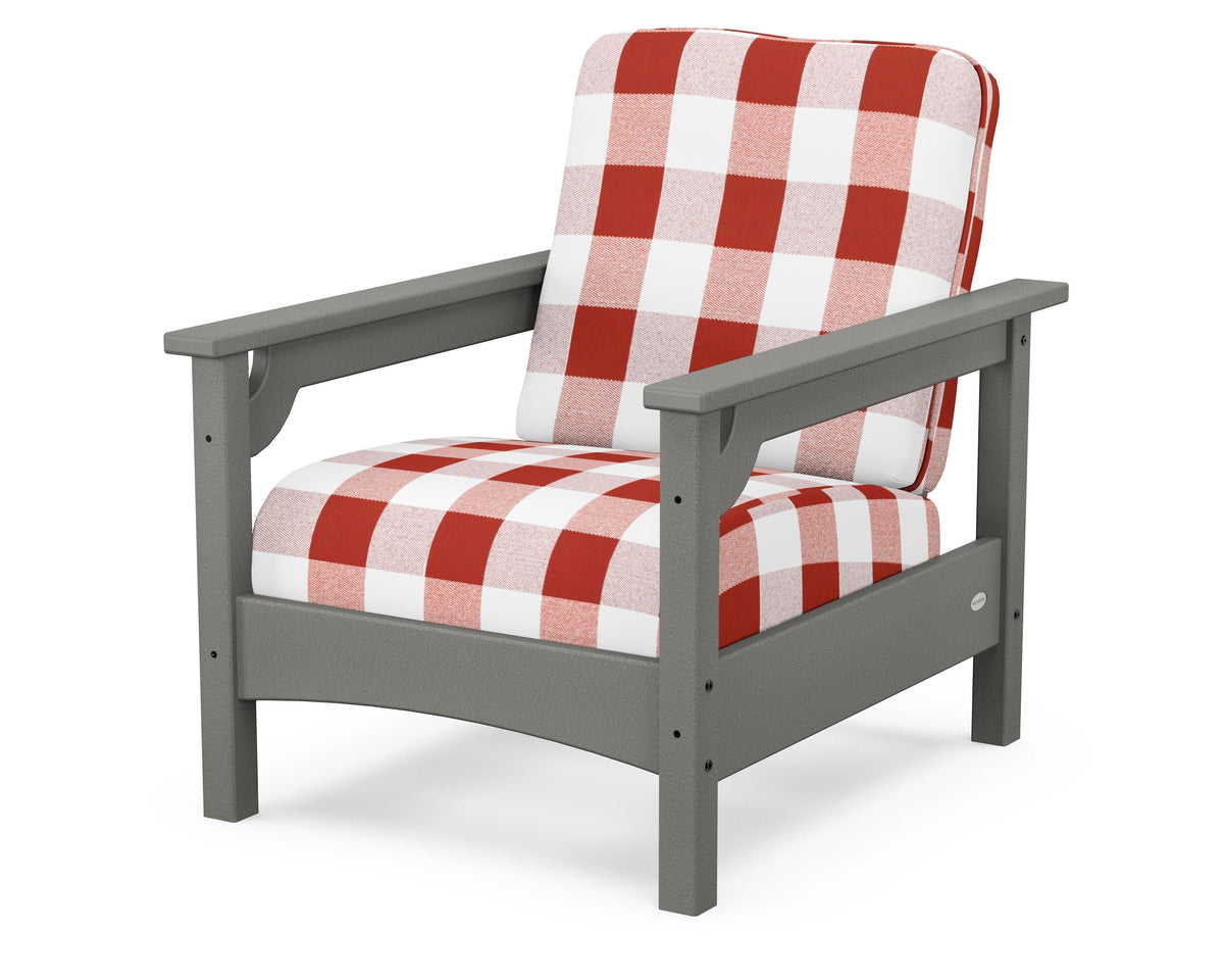 POLYWOOD Club Chair in Slate Grey / Buffalo Plaid Crimson