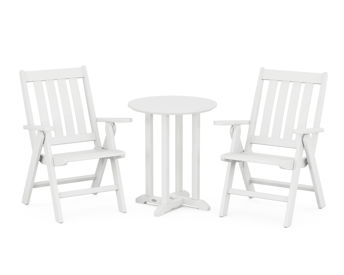 POLYWOOD Vineyard Folding Chair 3-Piece Round Bistro Dining Set in White